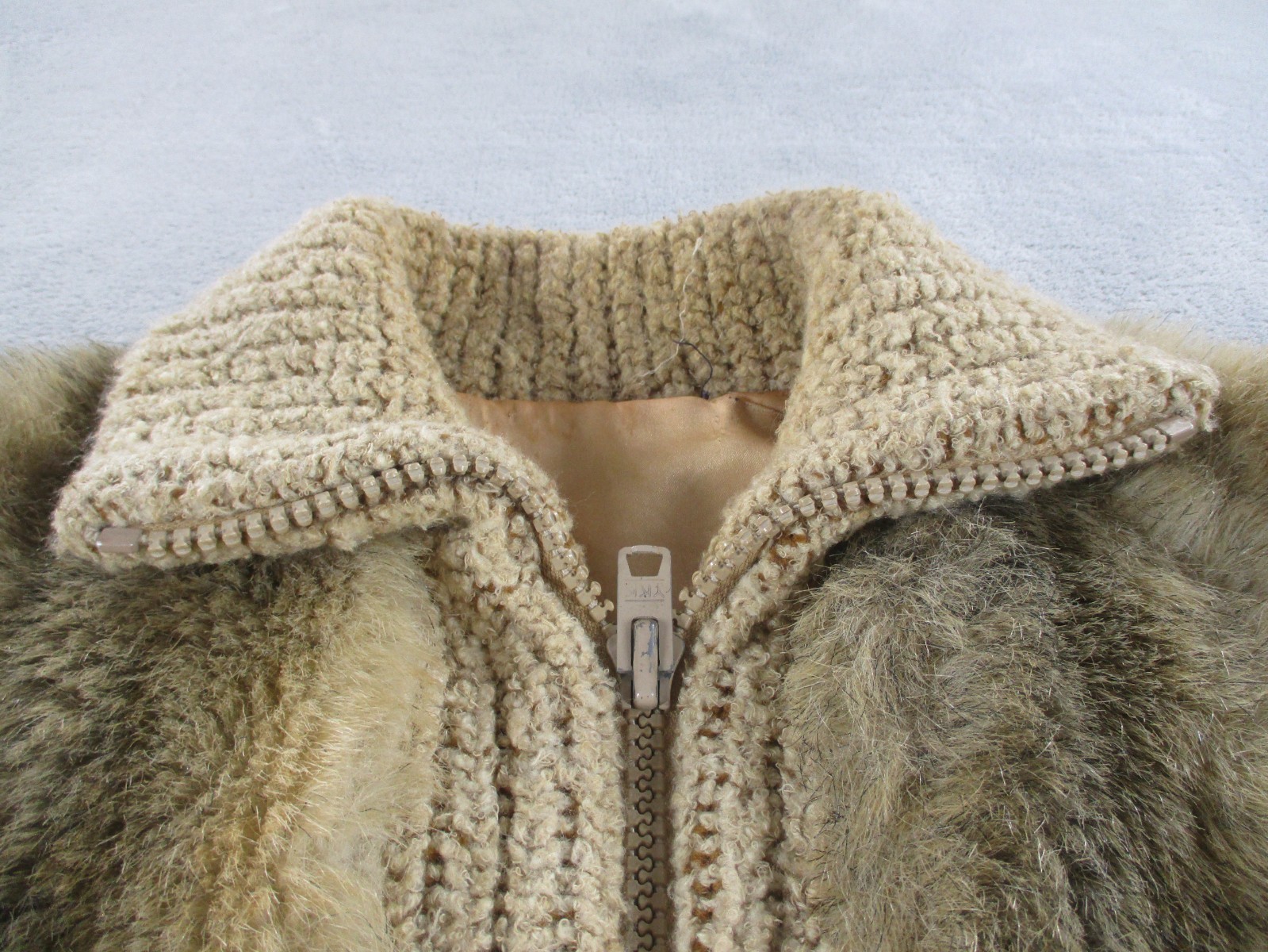 Vintage Lassie Junior Jacket Chunky Knit Faux Fur Beige Womens 70s True Vintage