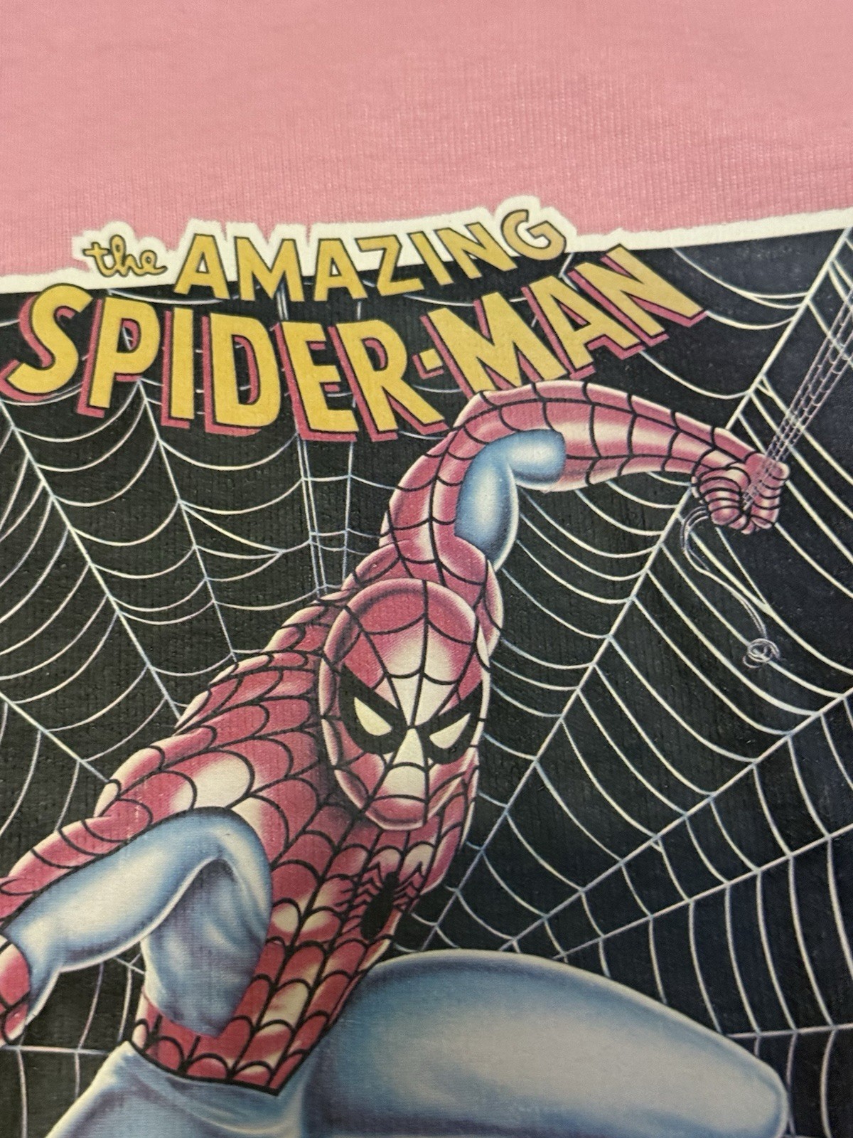 Vtg 70s Baby Doll TShirt Pink The Amazing Spiderman XS Single Stitch Polycotton