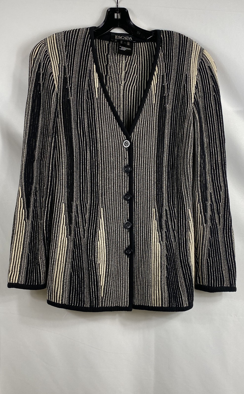 Vintage 90s Escada Margaretha Ley Women’s Black White Textured Knit Jacket Sz 34