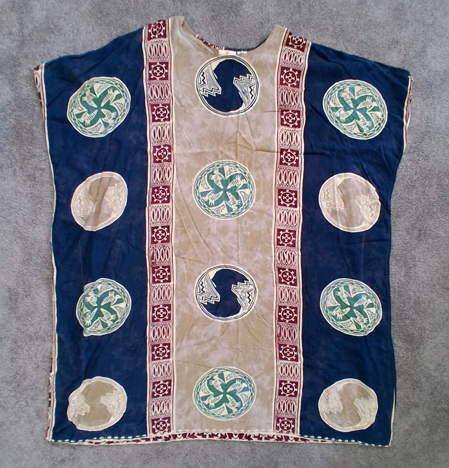 Vtg Smithsonian Institute Muumuu Caftan Poncho Top Rayon Made in Indonesia L/XL