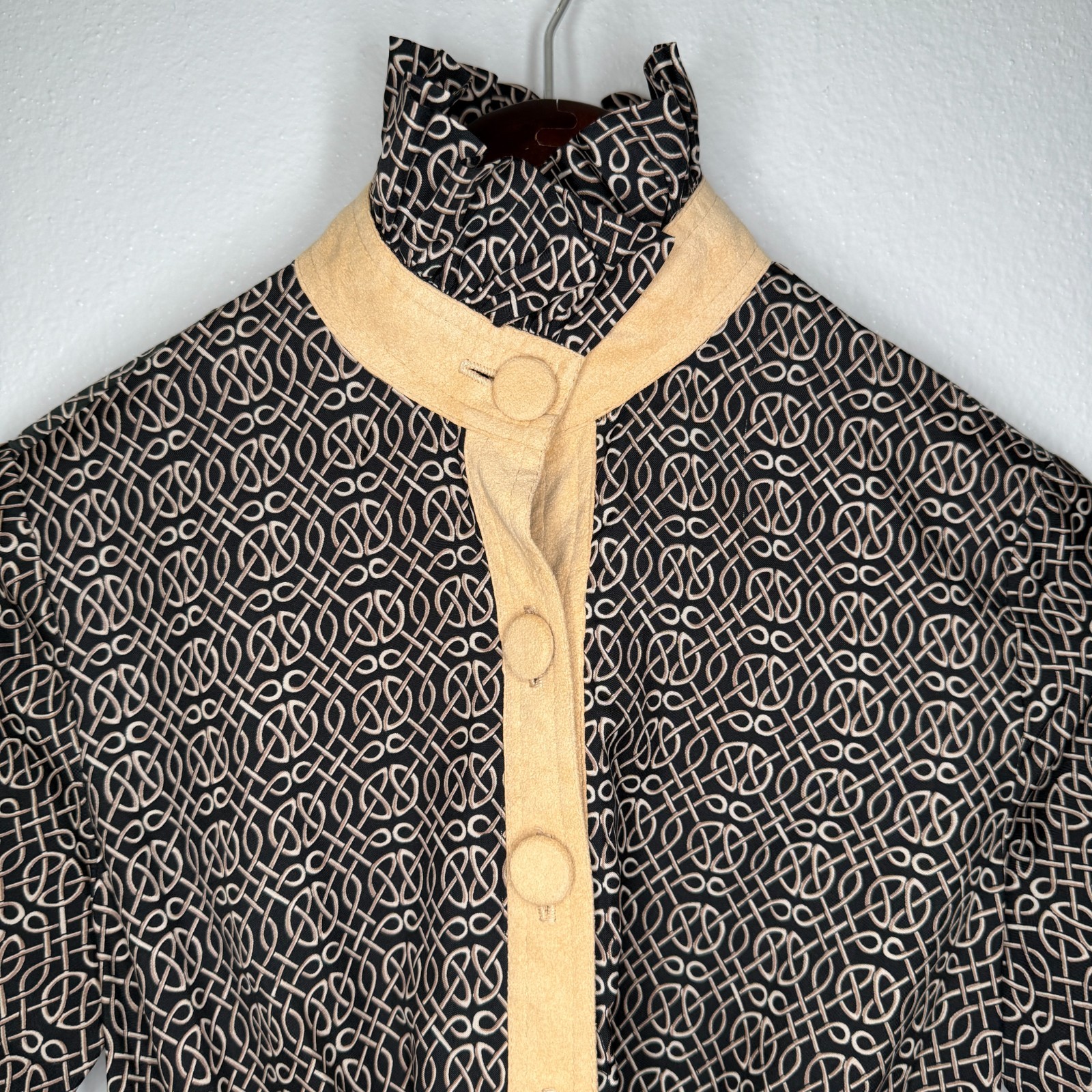 Vintage Shirtdress 70s Lillie Rubin Suede Trimmed Printed Belted High Collar SM