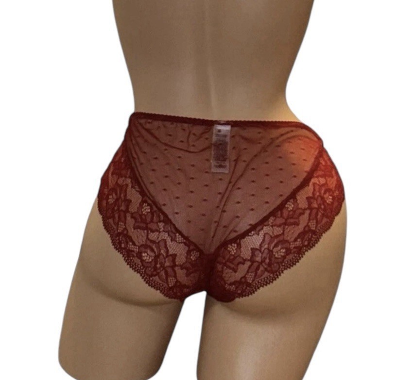Lot of 2 AUTOGRAPH Maroon Red Silky Shiny Sheer Lace Panties Womens 12 NOS
