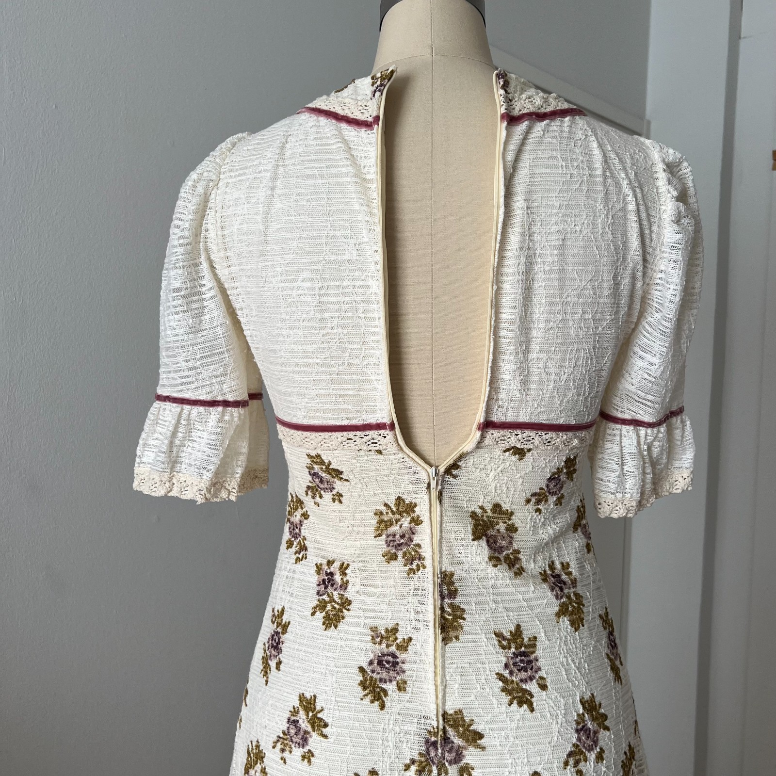 1970s Floral Cotton Cottagecore Maxi Dress Floor Length Aline Prairie Boho EU 38