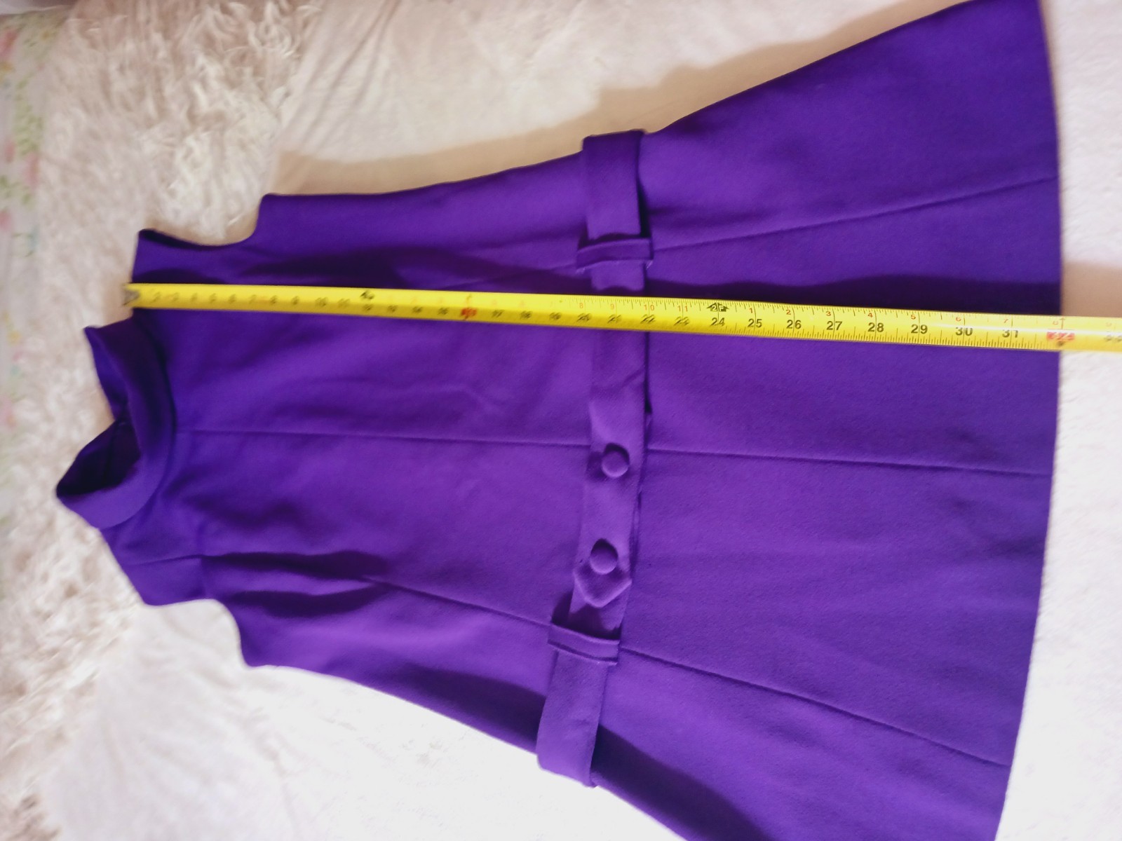 Vtg 60s 70s high neck Mini Belted Dress Gogo Mod Purple groovy drop waist shift