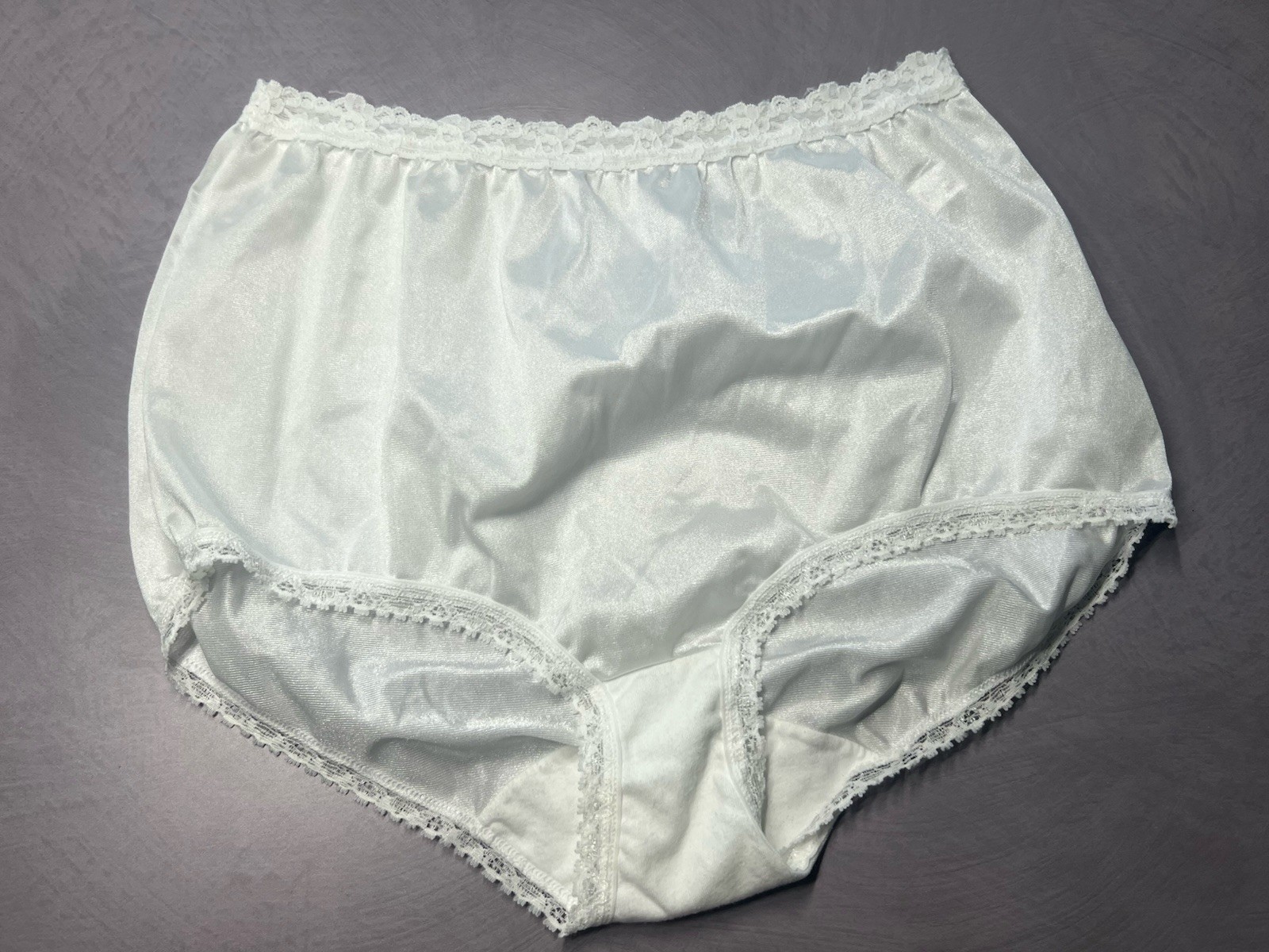 Vintage Cotillion Silky Nylon Brief Panty White Double Cotton Gusset| L |Size 7