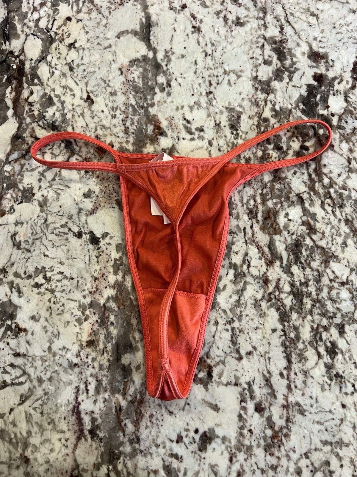 True Vintage Victoria’s Secret Second Skin Satin V String Thong Panty Orange MED