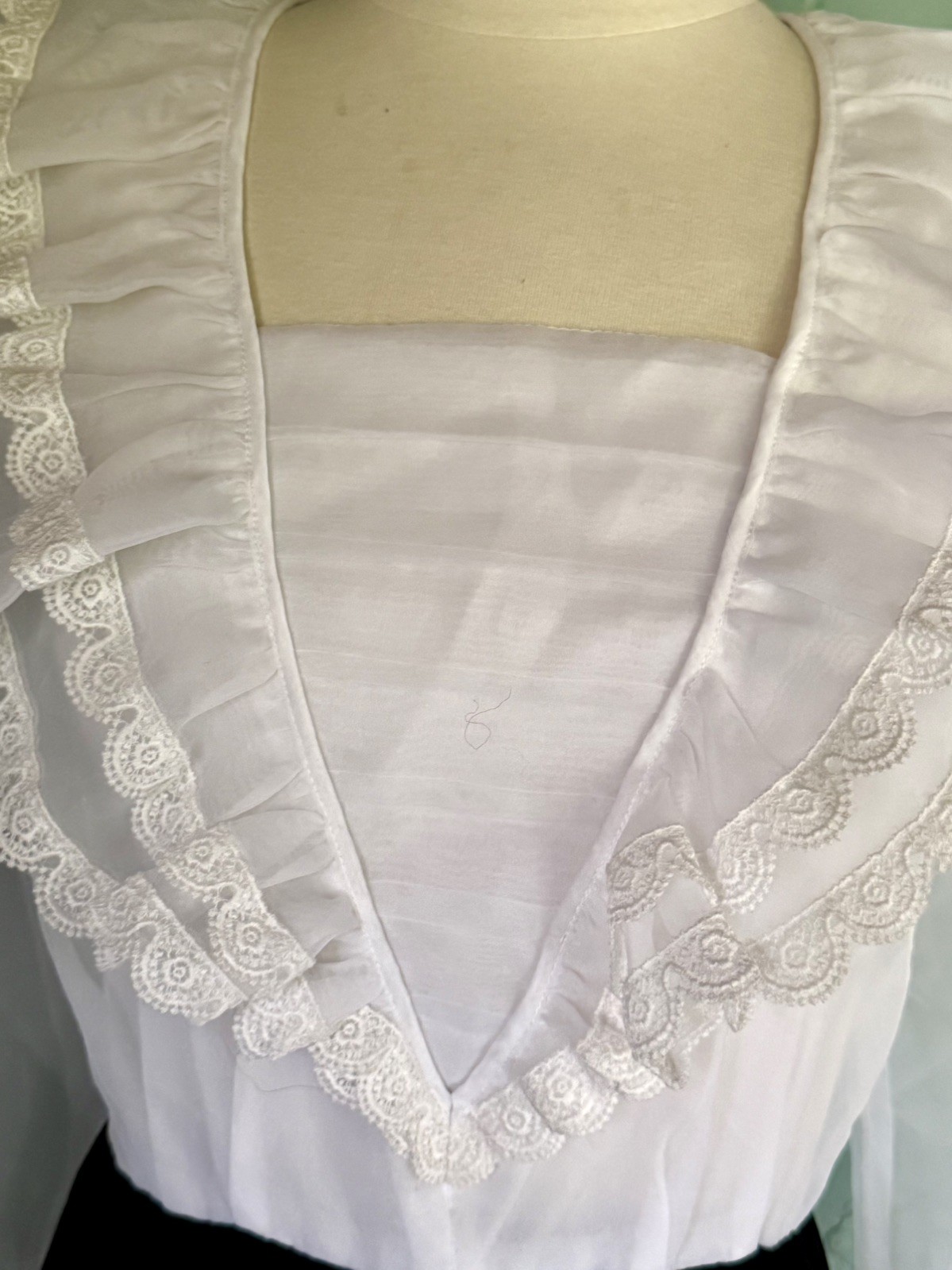 VTG Black Velvet White Organza Dress Straight Skirt Puff Slv Sailor Ruffle 7-8