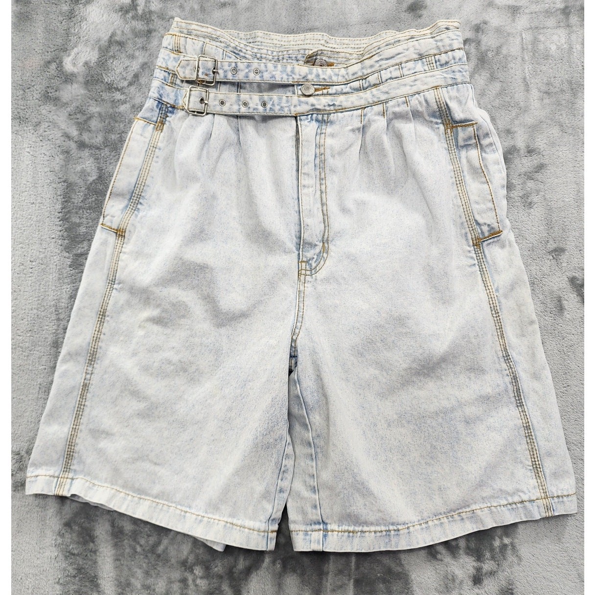 Vintage 80s Jordache Shorts Womens 13/14 Blue Acid Wash Double Buckle High Rise