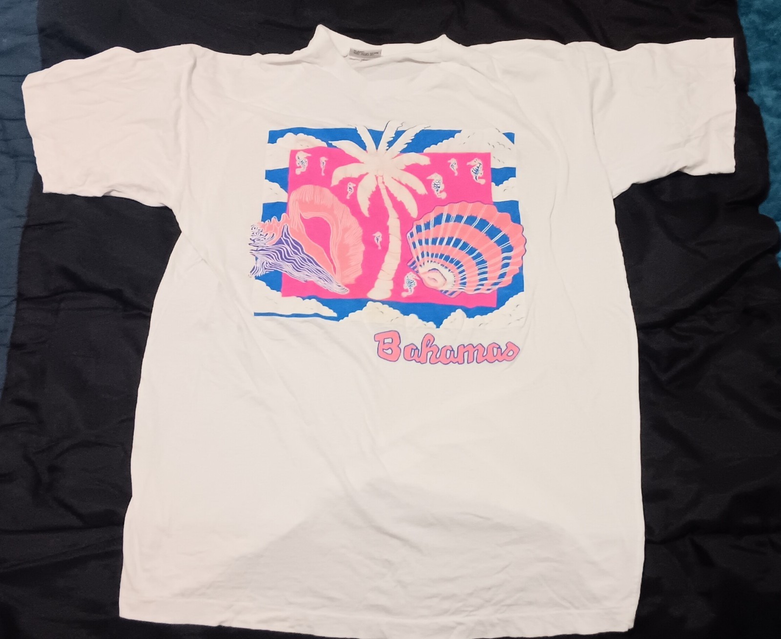 VTG 1980s Bahamas Neon Sea Life Tee Women’s 3XL Boxy Large Graphic Single Stitch