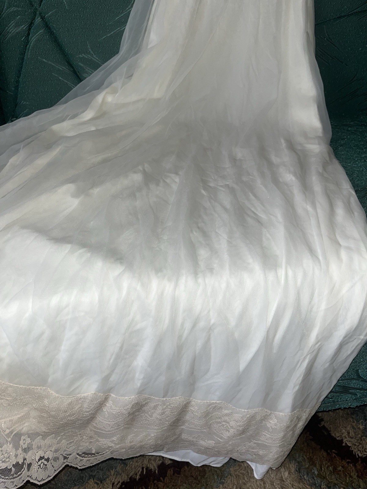 VTG INTIME Chiffon Nightgown Large White Ivory Lace Bridal Full Sweep Maxi Gown
