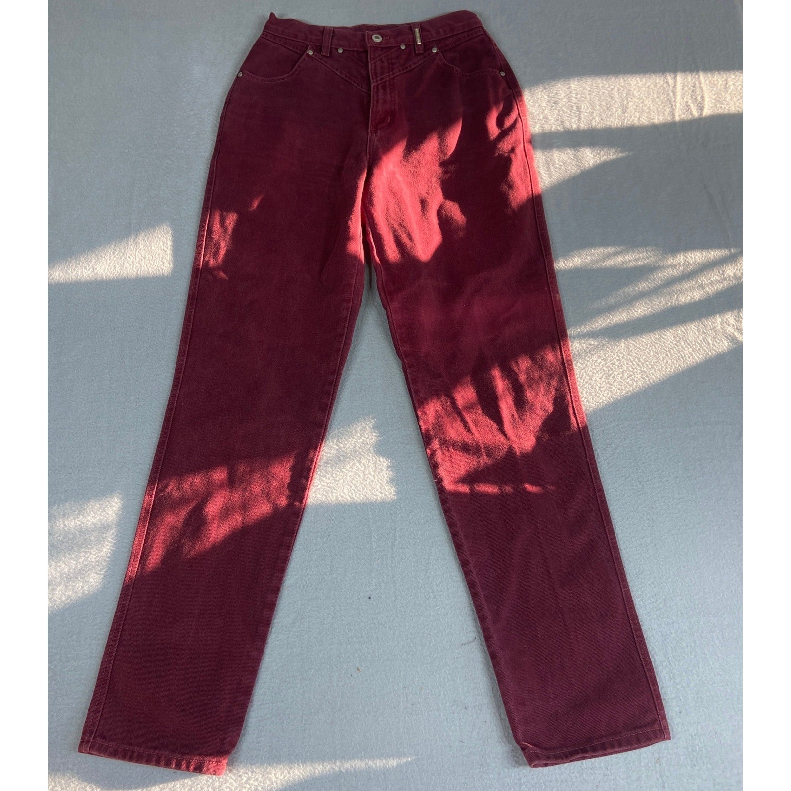 Rockies Vtg Womens 29 Western Jeans Burgundy High Waist Straight Leg Maroon