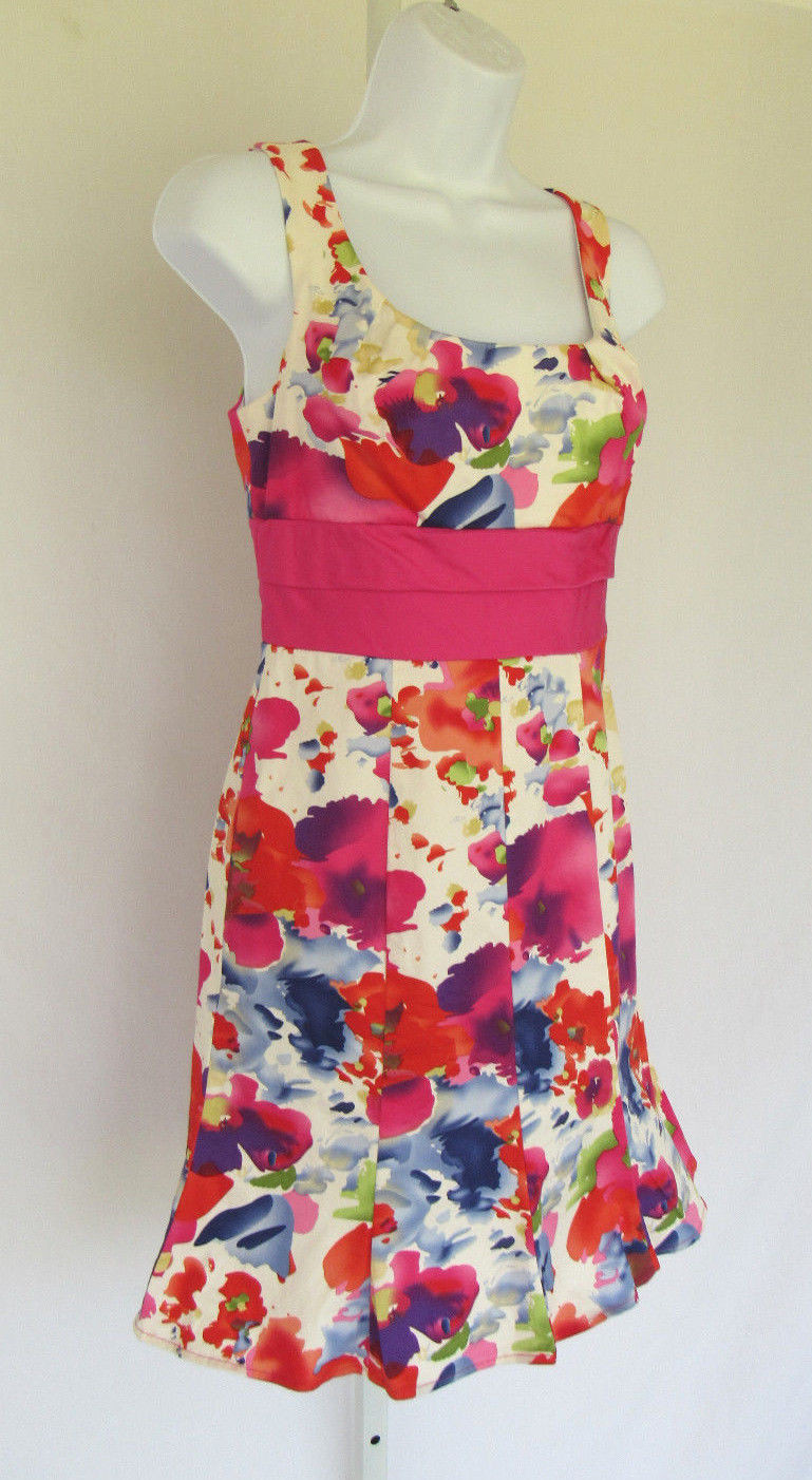 VINTAGE 1990s ALYN PAIGE FLORAL DRESS SIZE 7/8 COTTON SPANDEX LINED BUST