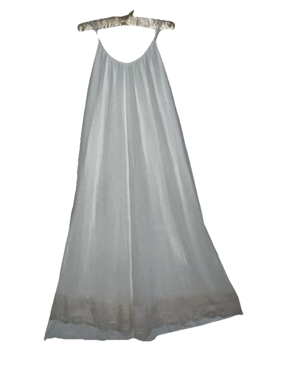 VTG INTIME Chiffon Nightgown Large White Ivory Lace Bridal Full Sweep Maxi Gown