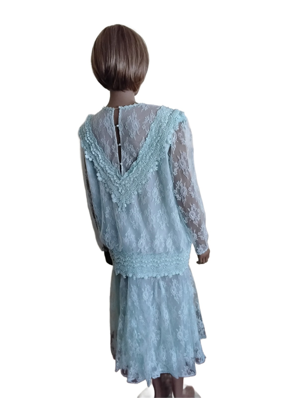 Vintage 1970s Samuel Scott Seafoam Green Lace 2-Piece Formal Dress Set 16W