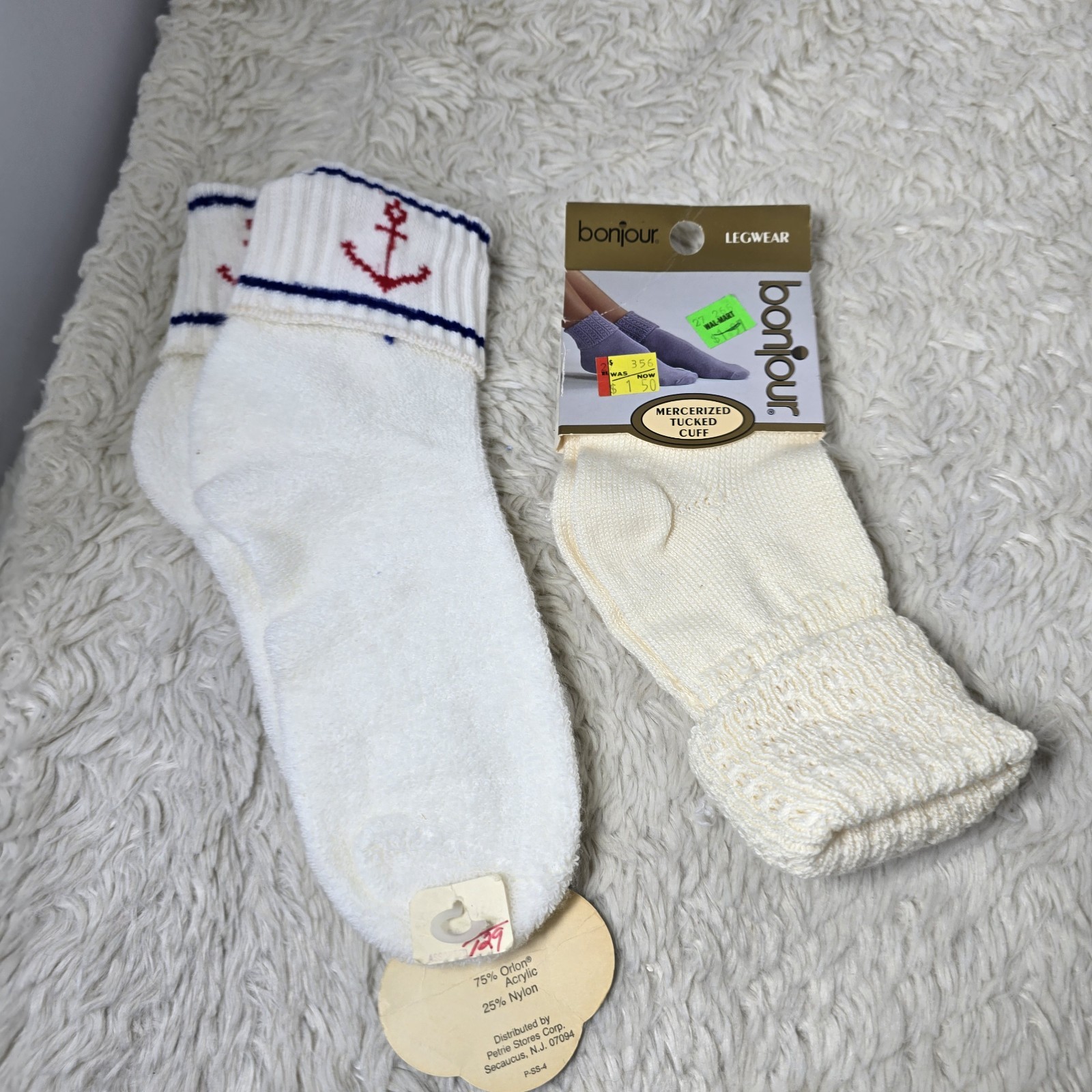 Vintage Sport Sox Cuffed Footie Socks Women’s 9-11 Nautical Terry Cloth 2 Pack