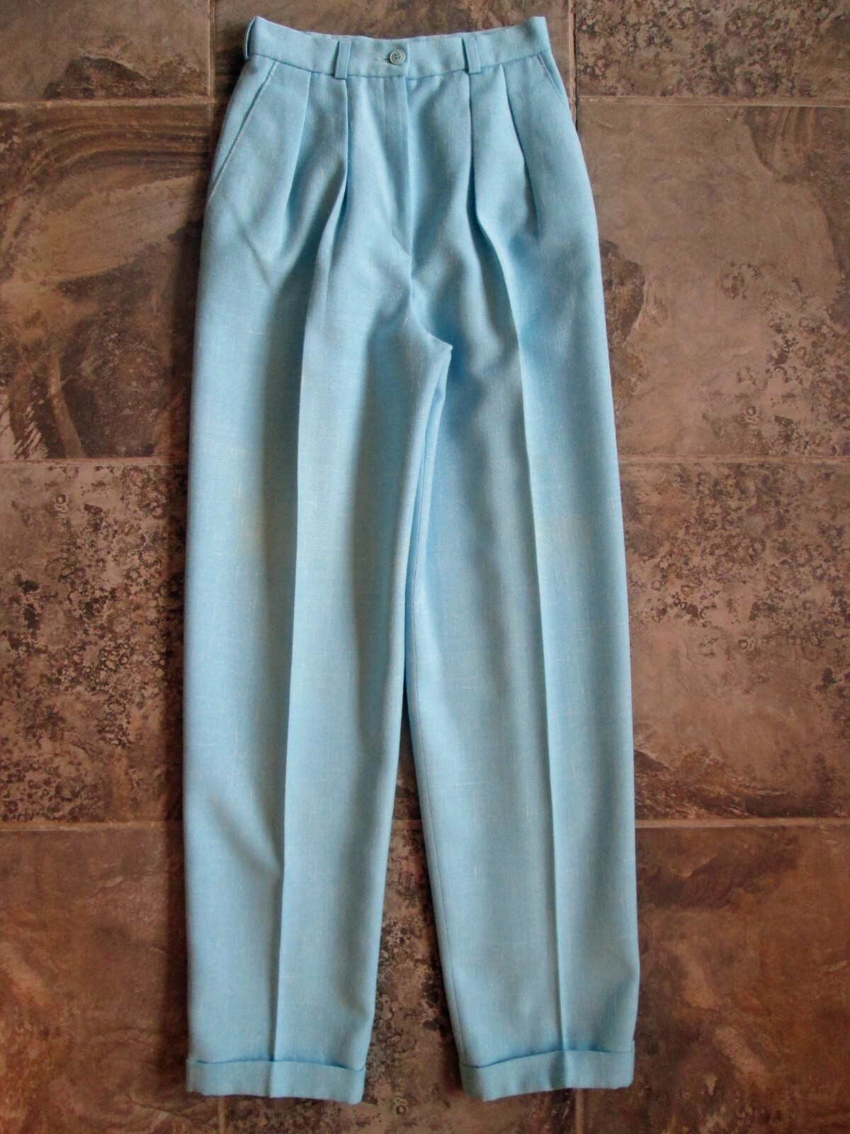 VTG Le Painty Paris Mom Pants 22×28 34 Blue Tapered Legs High Waist Hippy Pleats