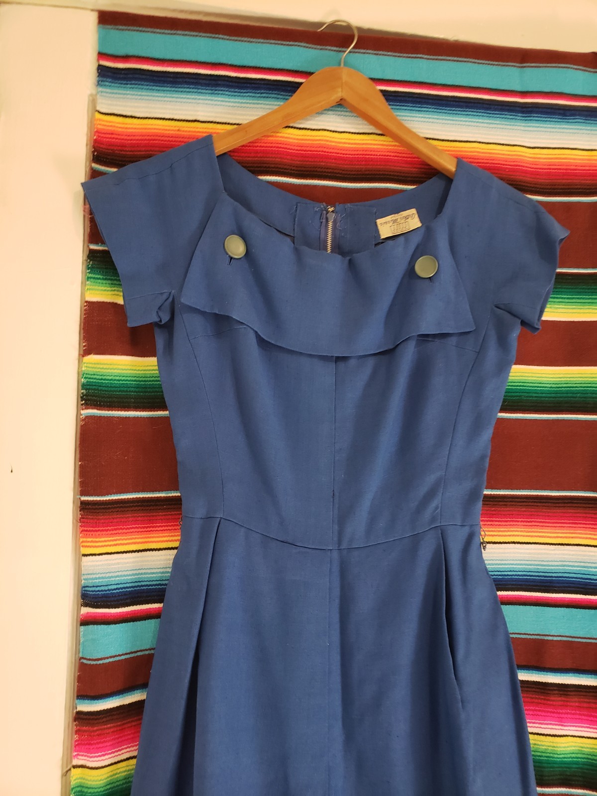 Vtg 30 40s House Of Arthur Morris Blue Heavy Linen Midi Dress Sz M Art Deco