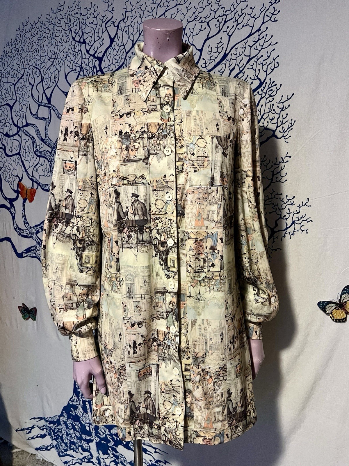 Vintage 70s Retro Designer Johnathan Logan City Scene Shirt Dress