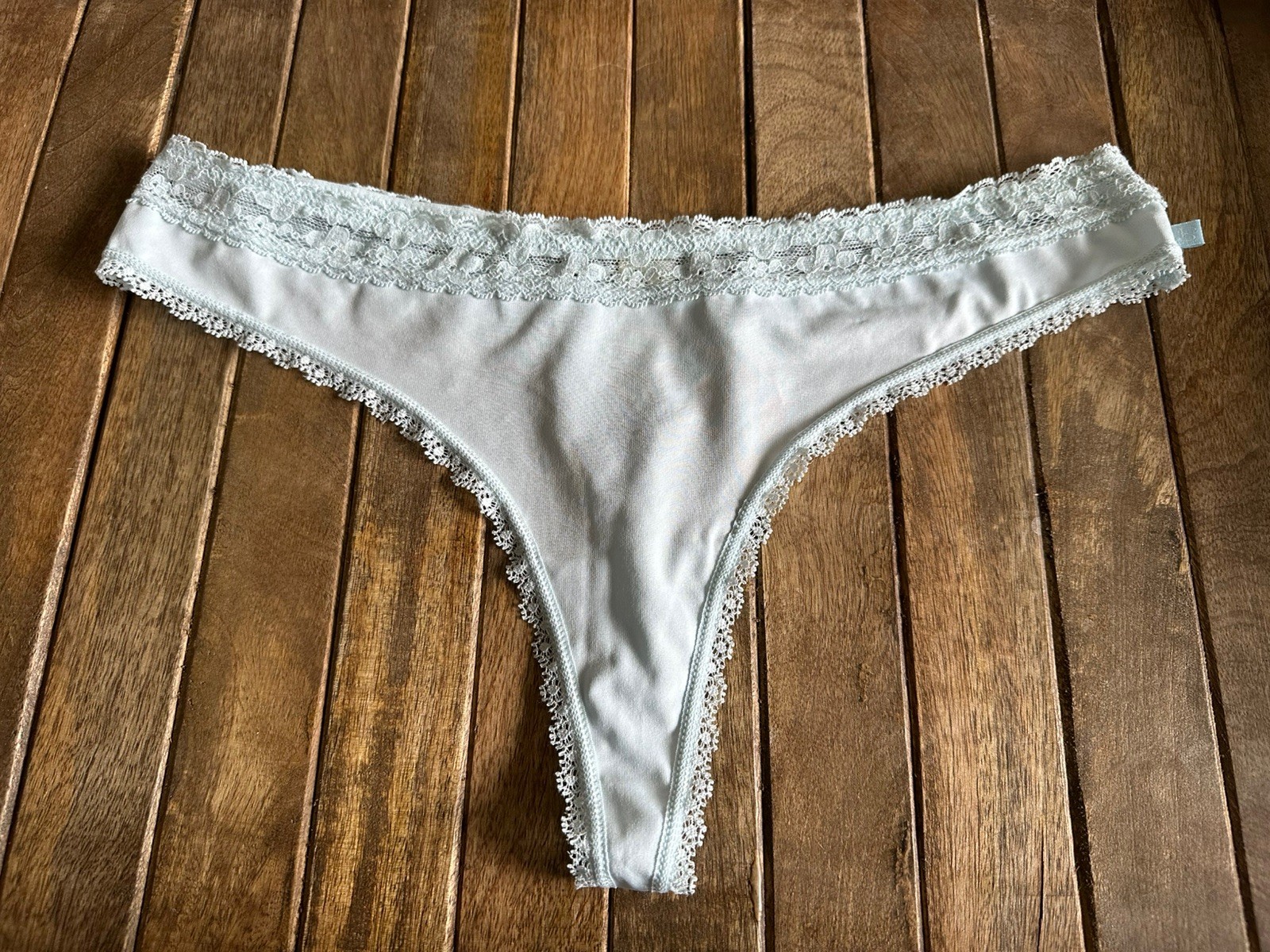 Vtg Jessica Simpson L Mint Thong Bikini Panties W Lace Trim
