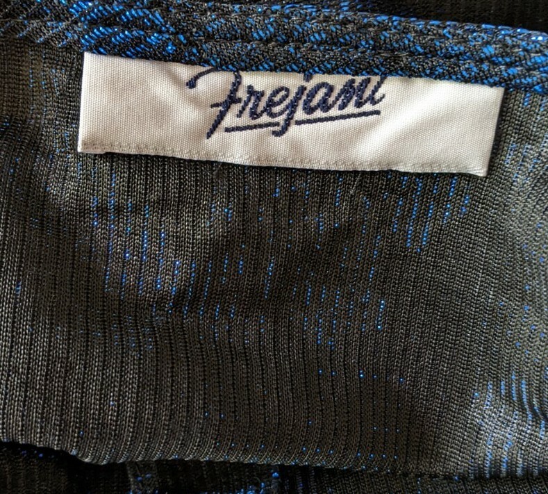 VINTAGE FREJANI Shiny SPECIAL OCCASION Blouse SHEER Blue Sz Large 1/2 Sleeve