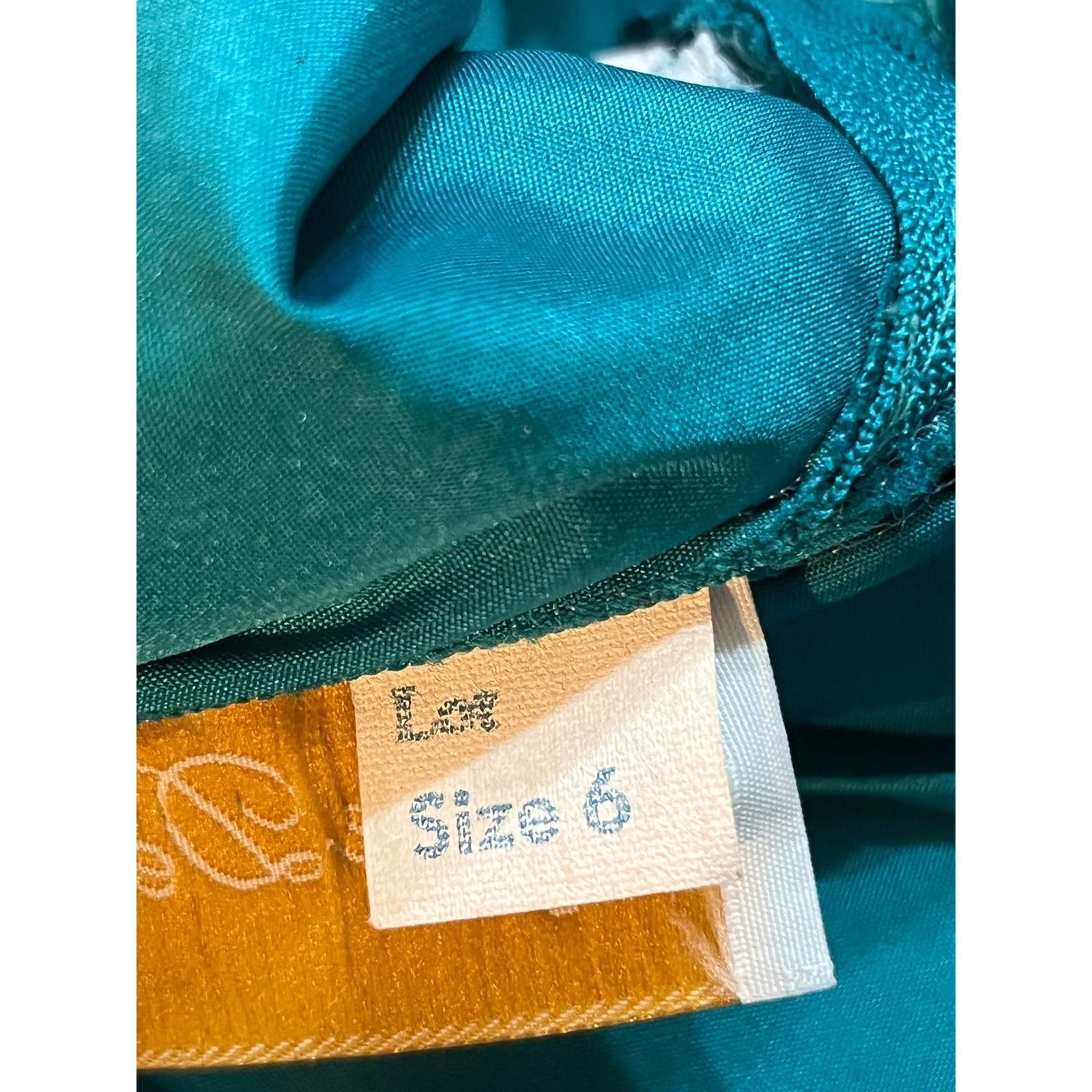 Alyce Designs Vintage Teal Strapless Ruched Satin Ballgown Prom Dress Size 6