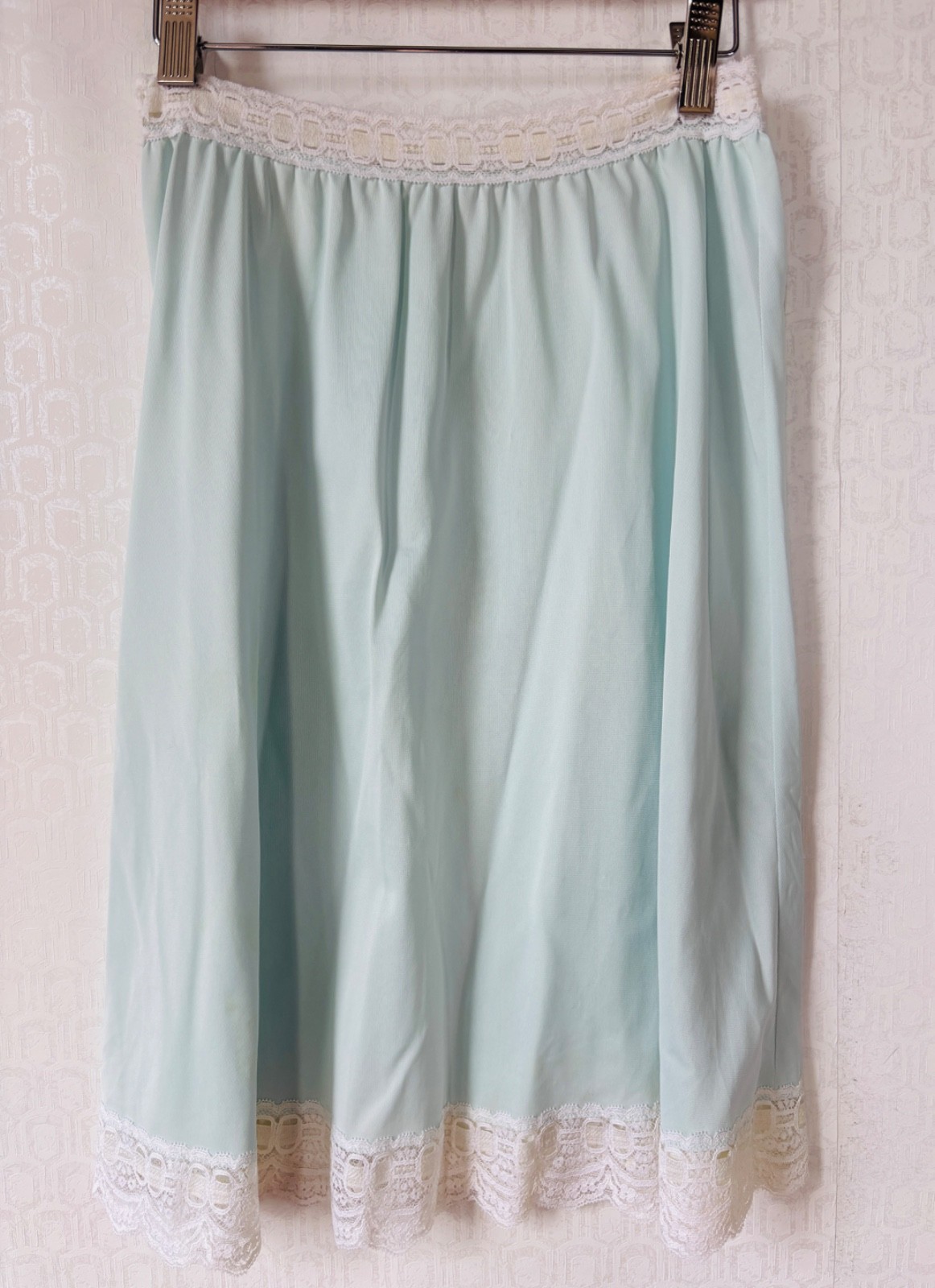 VTG 60’S OLGA SECRET HUG BABY BLUE NYLON&WHITE LACE TRIM HALF SLIP 9638*S/M