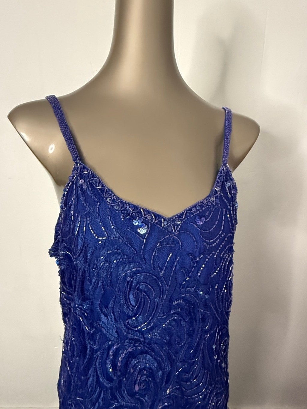 Judith Ann Creations Blue Beaded Sequin Evening Dress Size L