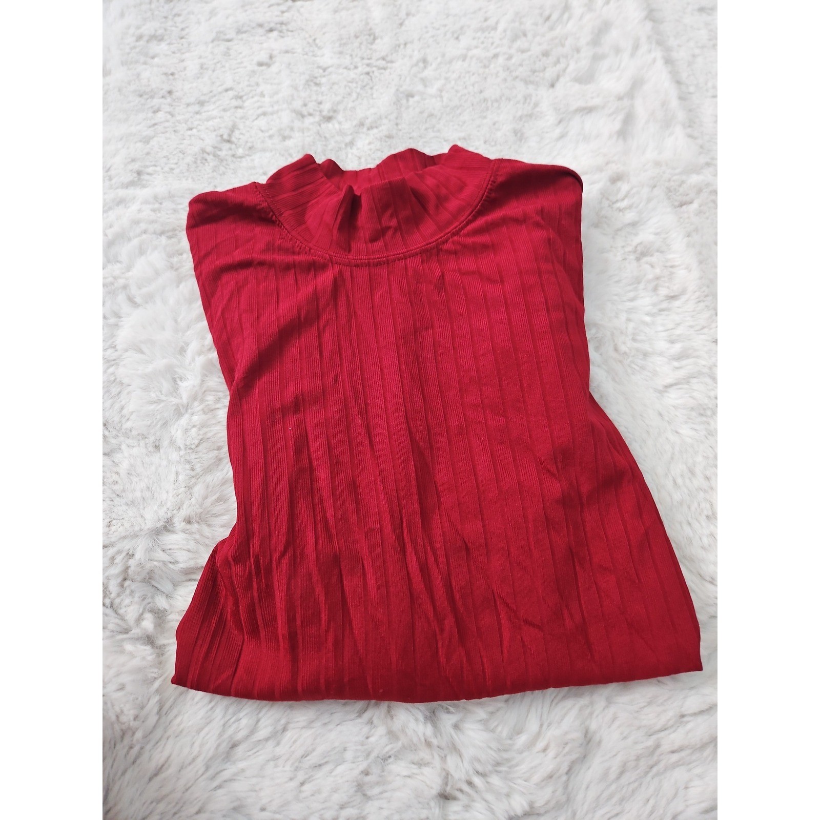 Vintage 90s Basic Equipment Red Ribbed Knit Mock Neck Long Sleeve Shirt XL