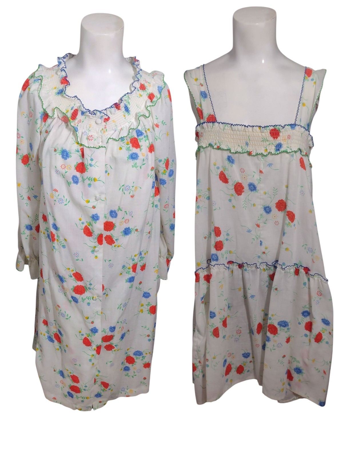 Vtg Gilligan O’Malley Floral Smocked Nightgown Robe Set Size S Cottage Prairie