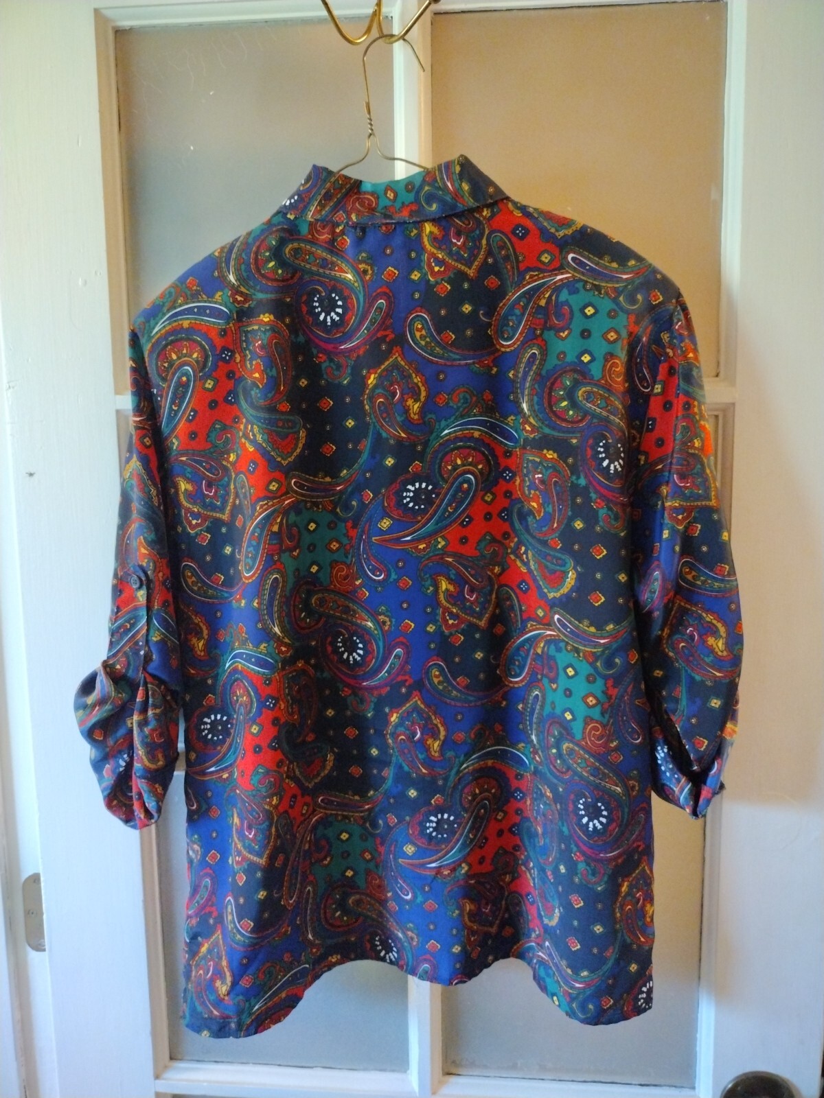 Vtg 70s Sara Stephen Polyester Shirt Button Loud Psychedelic Paisley Mulitcolor