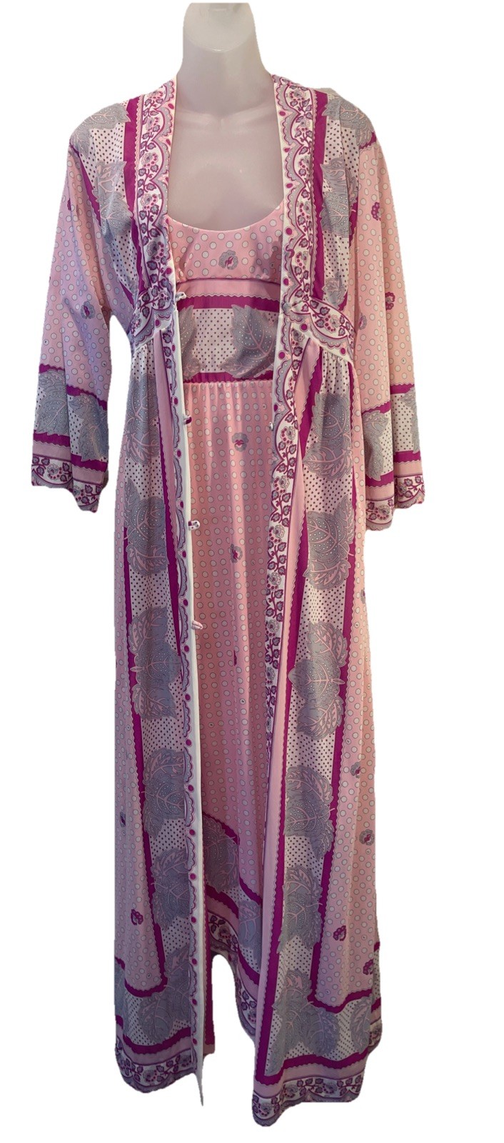 VTG 60’s Emilio Pucci for Formfit Rogers Pink Floral Nightgown/Robe Set~XS~EUC