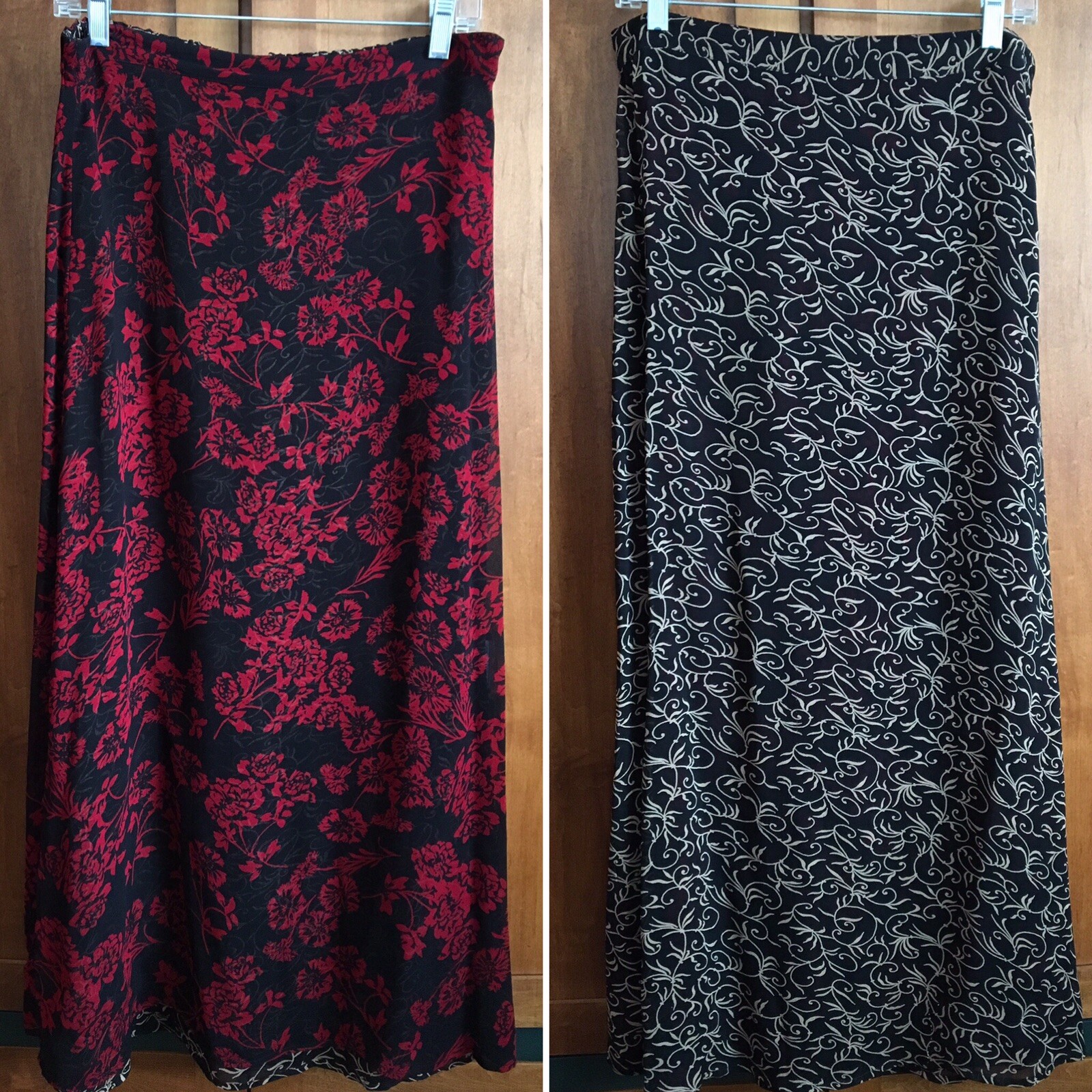 Carol Anderson Collection REVERSIBLE RAYON SKIRT BLACK RED PRINTS Elastic BACK