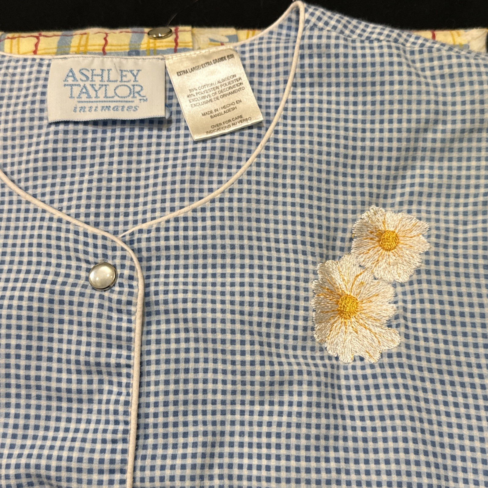 Ashley Taylor 50’s House Dress Coat Sz XL Pastel Madras Pocket Pearl Snap Retro