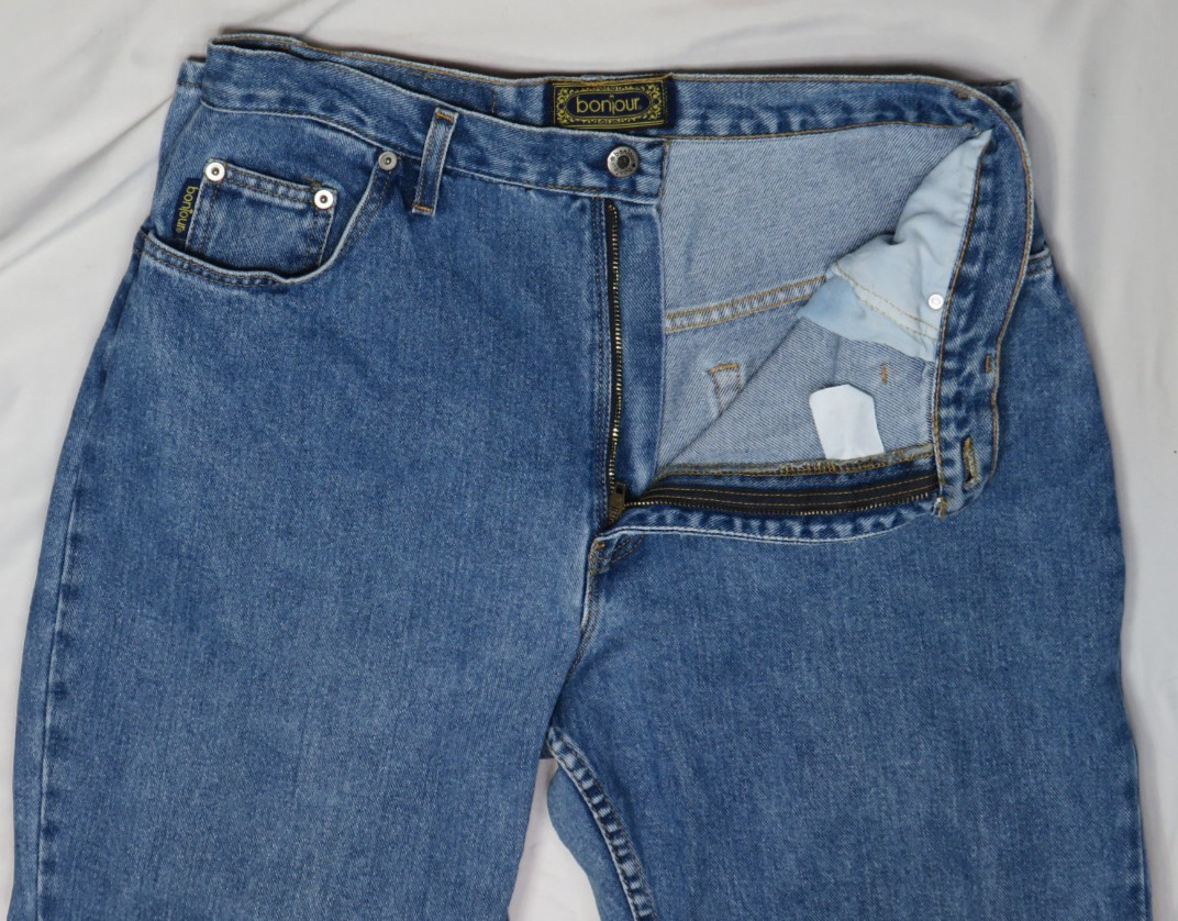 BONJOUR 18 AVG MED BLUE JEANS VINTAGE USA MADE MOM SUPER RELAX 100% COTTON DENIM