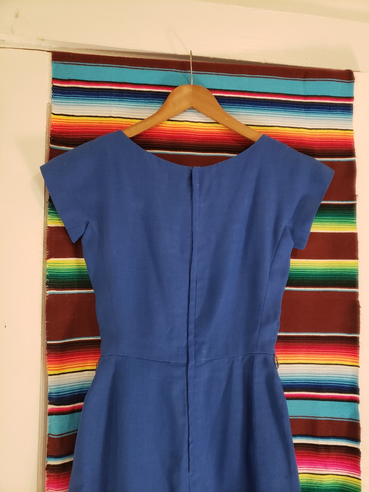 Vtg 30 40s House Of Arthur Morris Blue Heavy Linen Midi Dress Sz M Art Deco