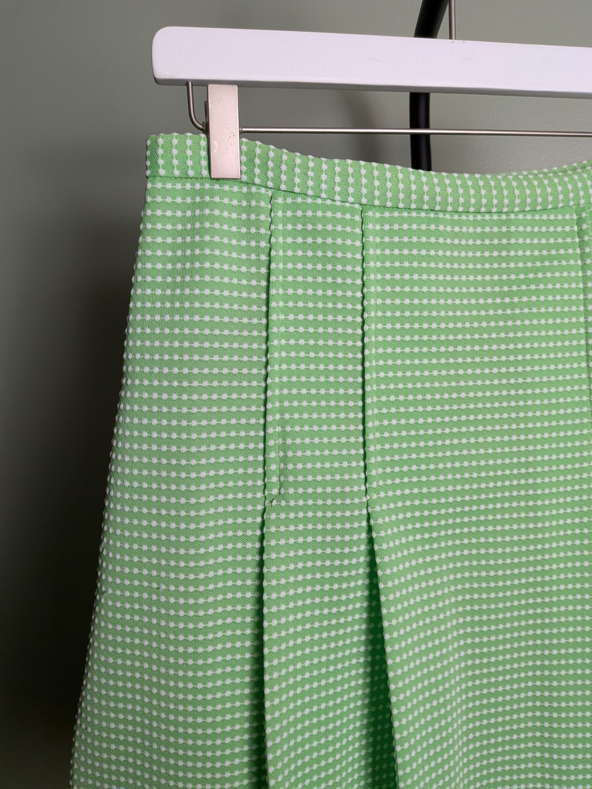 Vintage 1960s Pleated Bright Green Dot High Waisted Skirt