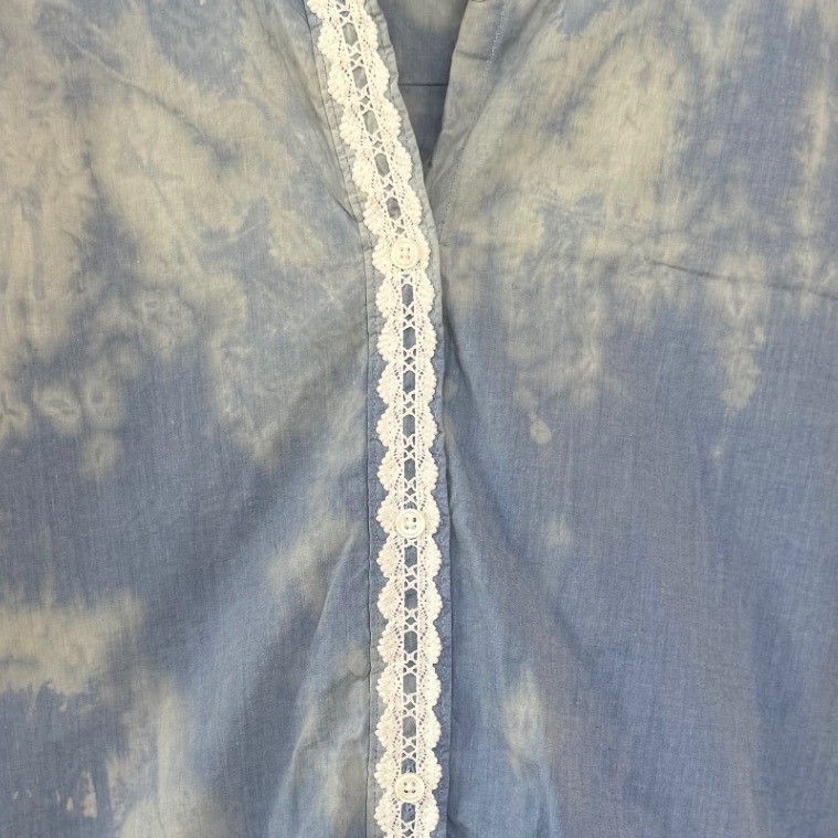 Upcycled Chambray Shirt Bird Patch Cottagecore XL Cotton