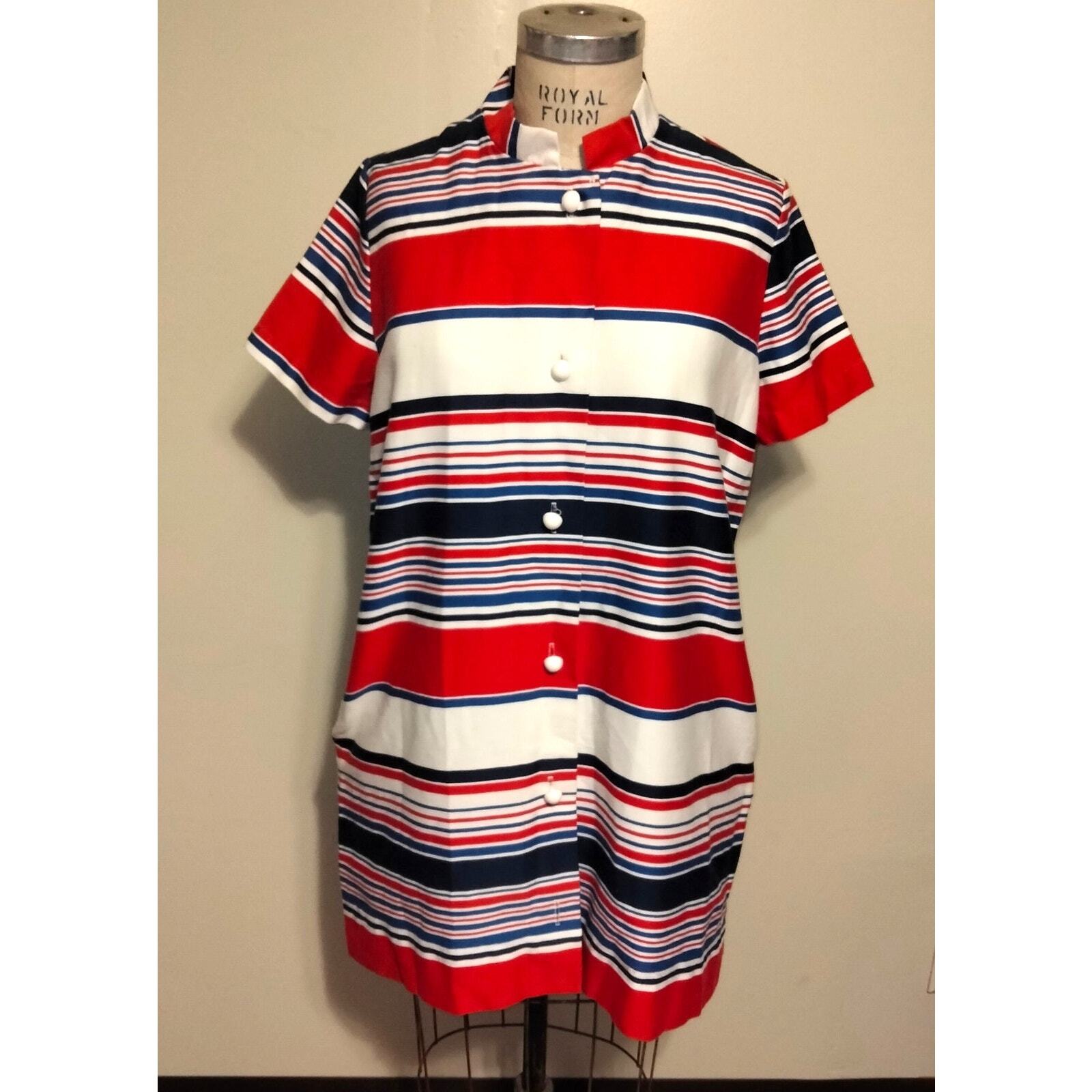 Boutique Loungewear 70’s Red White & Blue Striped Dress M