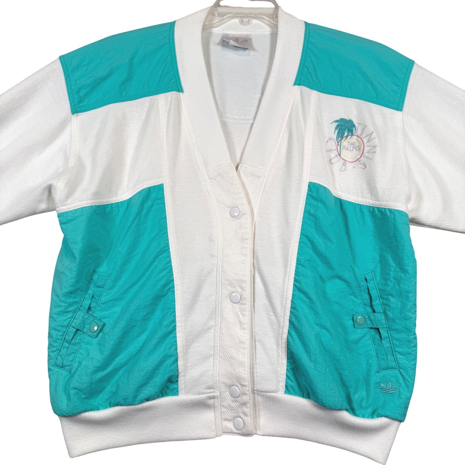 Vintage Adidas The Palms Jacket White Turquoise 90s Bomber Medium