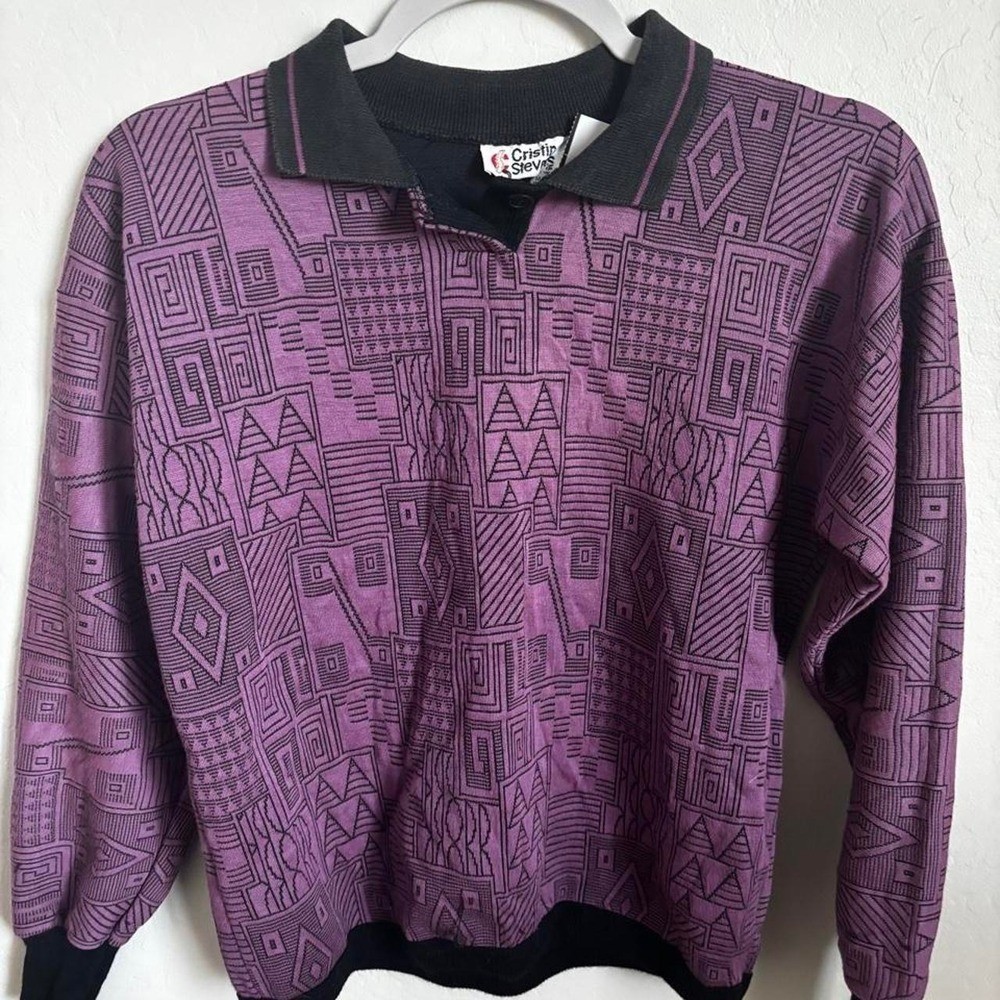 Vintage Cristin Stevens Purple Geometric Knit Pullover Sweater