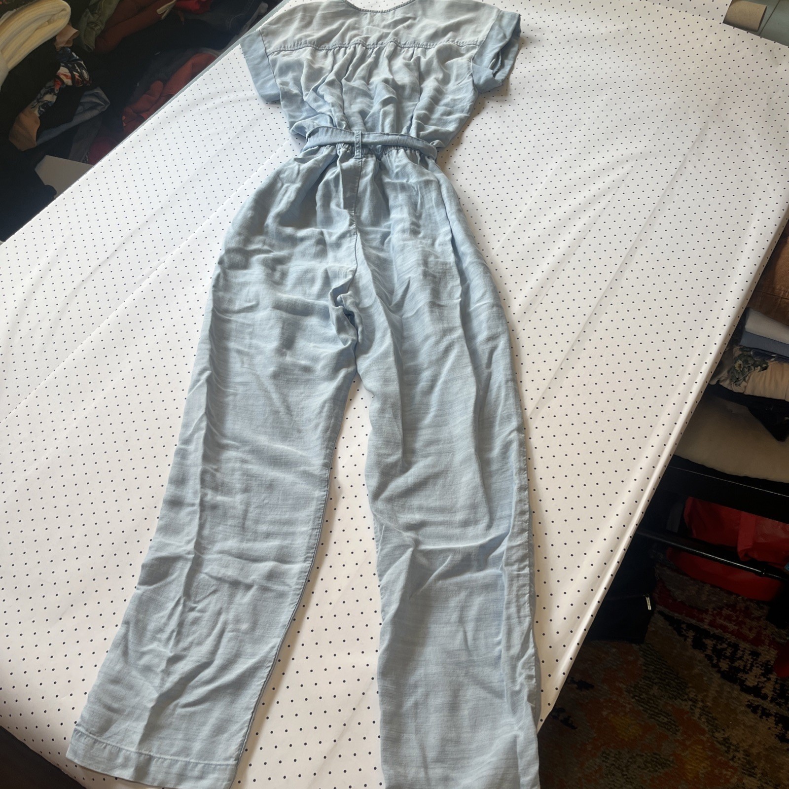 Cloth & Stone Light Wash Chambray Jumpsuit Small Wide Leg Tie Waist Romper