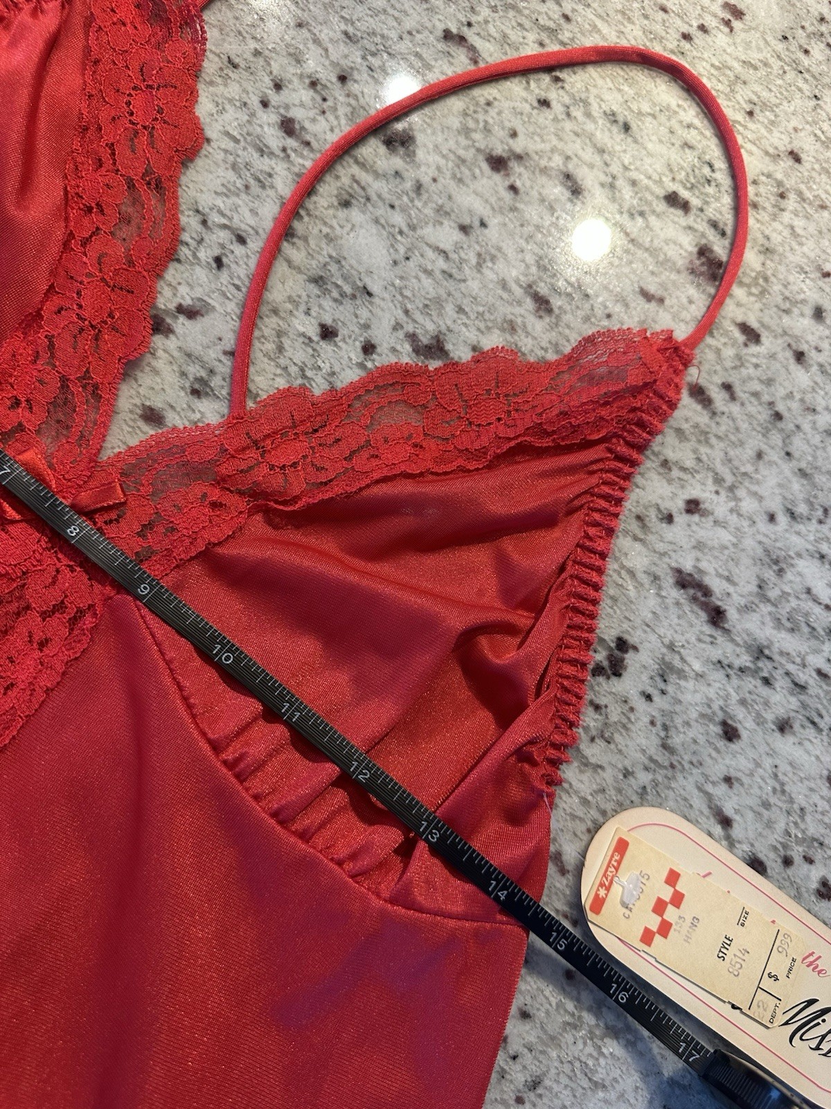 Kayser Vintage Plus Size Red Lace Nightgown X-Large 44″ Chest 56″ Long