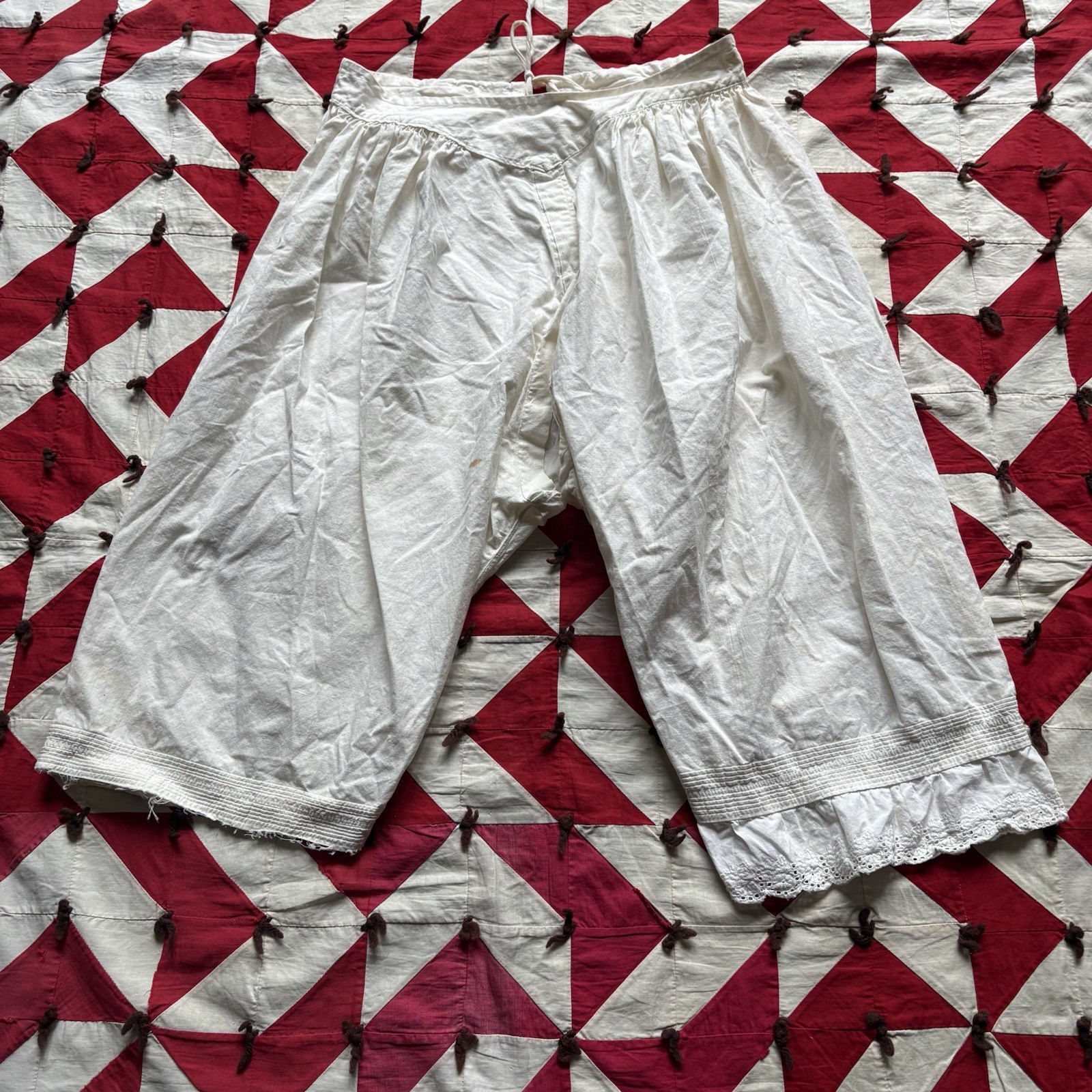 Vintage Antique White Cotton Bloomer Shorts Women’s Open Leg As Is Tiered