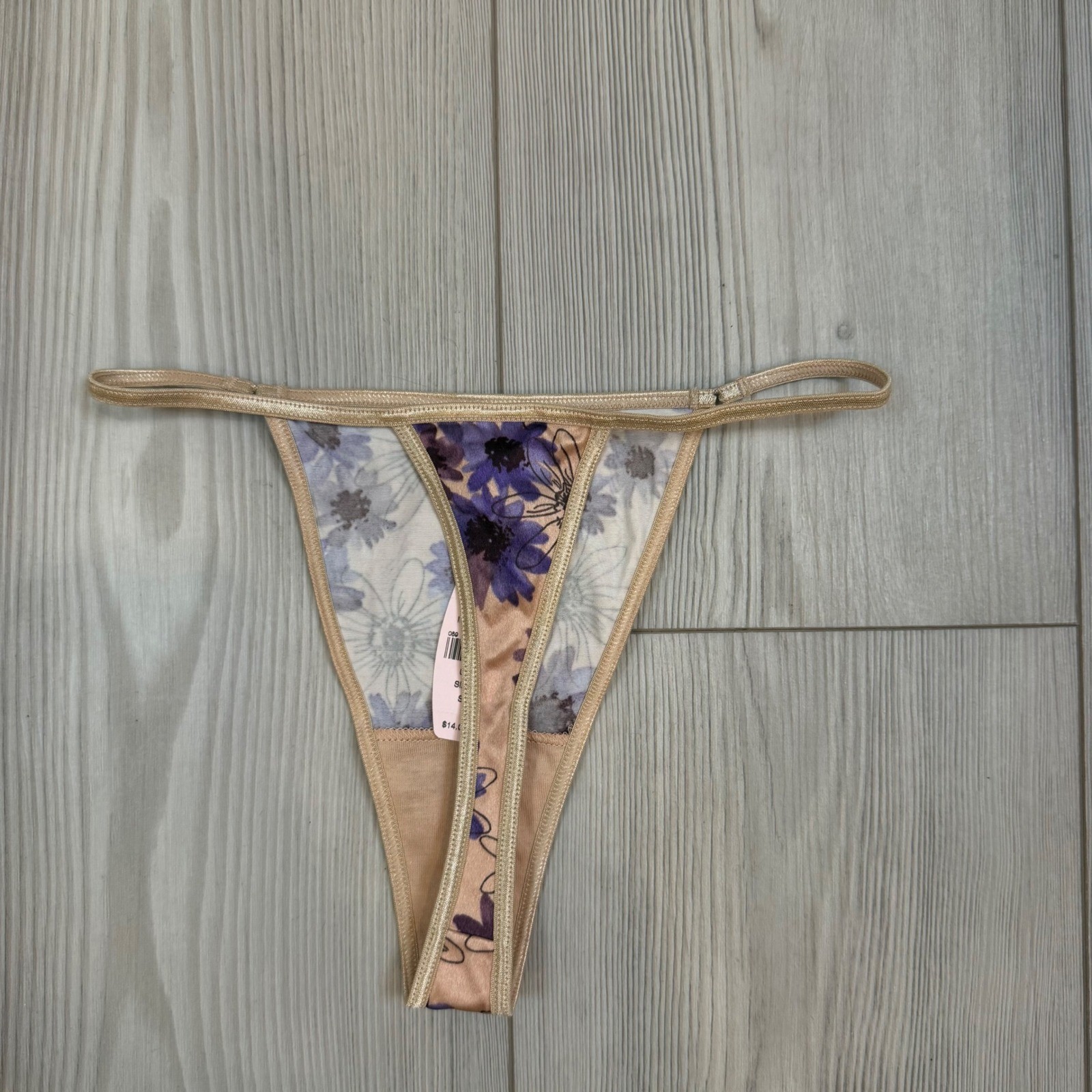 Vintage 2001 Victorias Secret Floral V-String Thong Panty Purple Tan Y2K NWT S