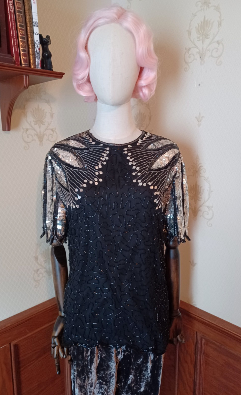 Vintage 1980s Laurence Kazar Sparkly Beaded/Sequined Art Deco-Style Top