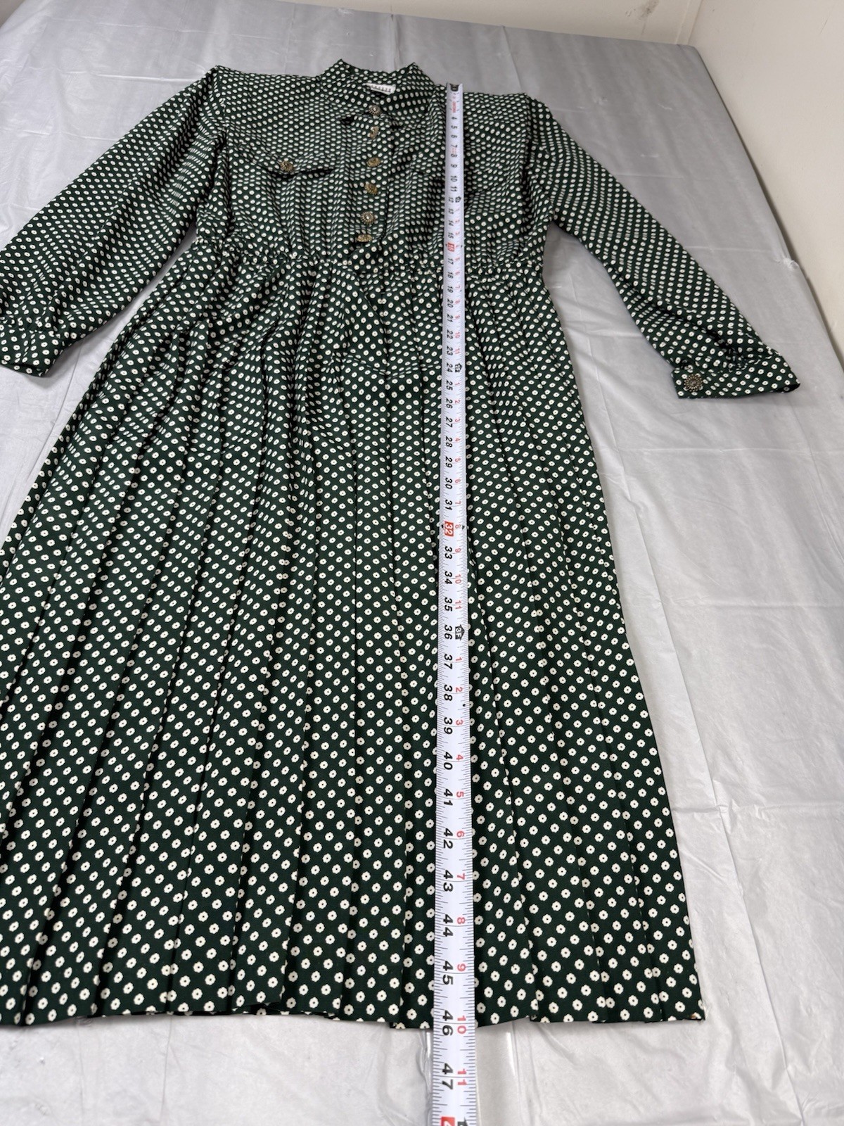 Vintage 80s Leslie Fay Hunter Green Polka Dot Midi Secretary Dress – Size 10 EUC