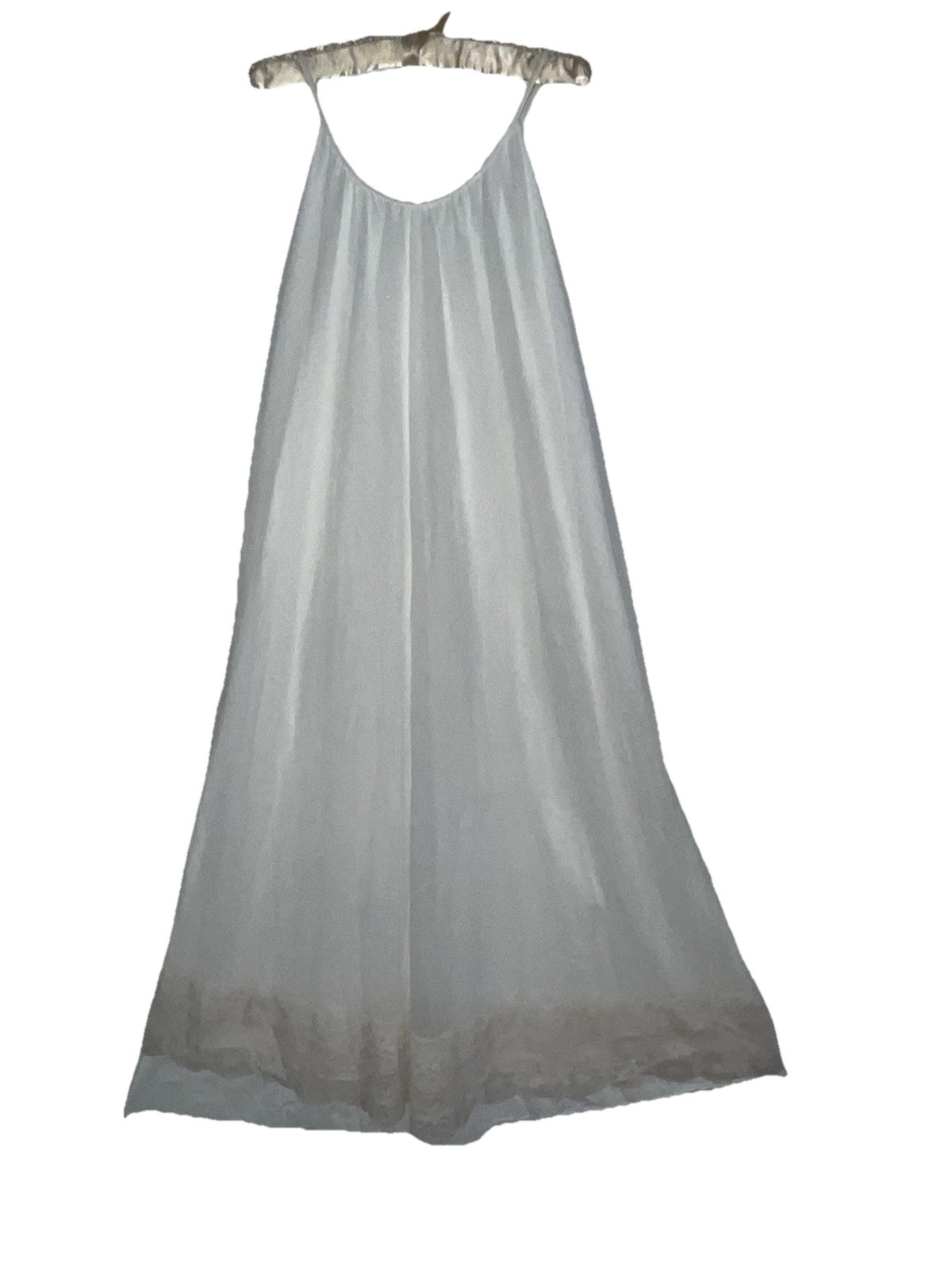 VTG INTIME Chiffon Nightgown Large White Ivory Lace Bridal Full Sweep Maxi Gown