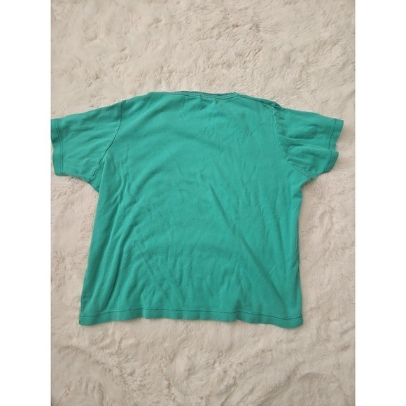 Basic Editions Vintage Teal Green V-Neck T-Shirt Large 100% Cotton Boxy Y2K