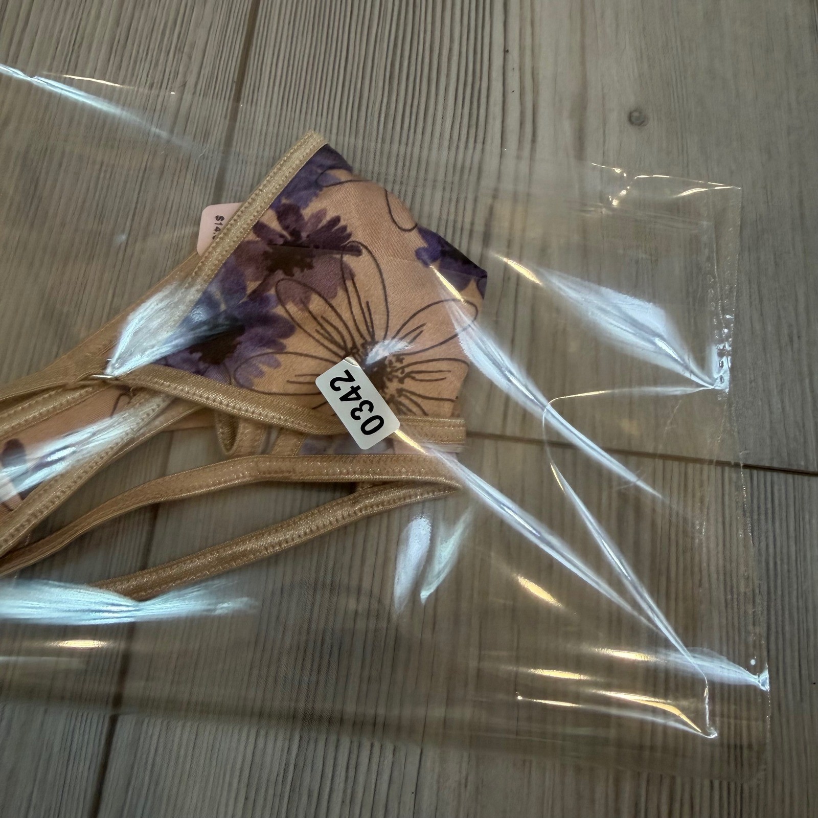 Vintage 2001 Victorias Secret Floral V-String Thong Panty Purple Tan Y2K NWT S