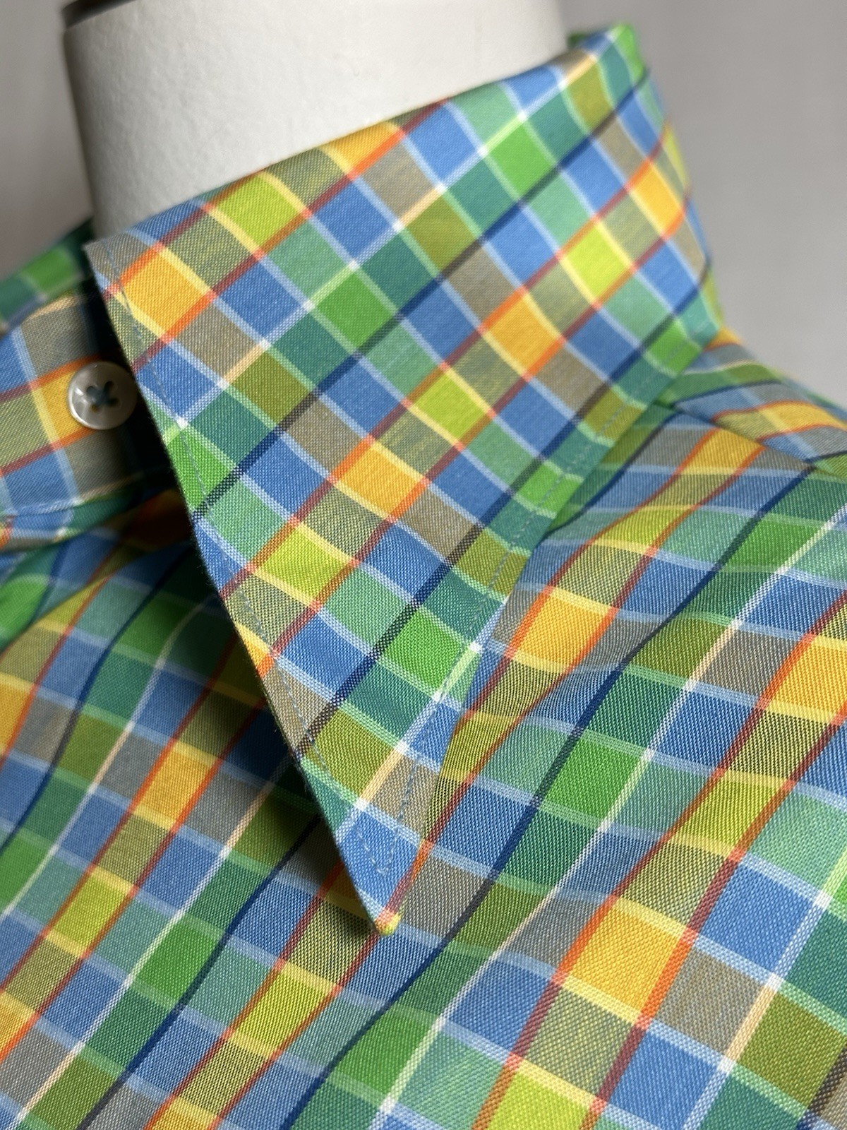 VTG 70s Hippie Evan-Picone Blouse Pointy Collar Green Plaid Cotton Sz 8 NWT